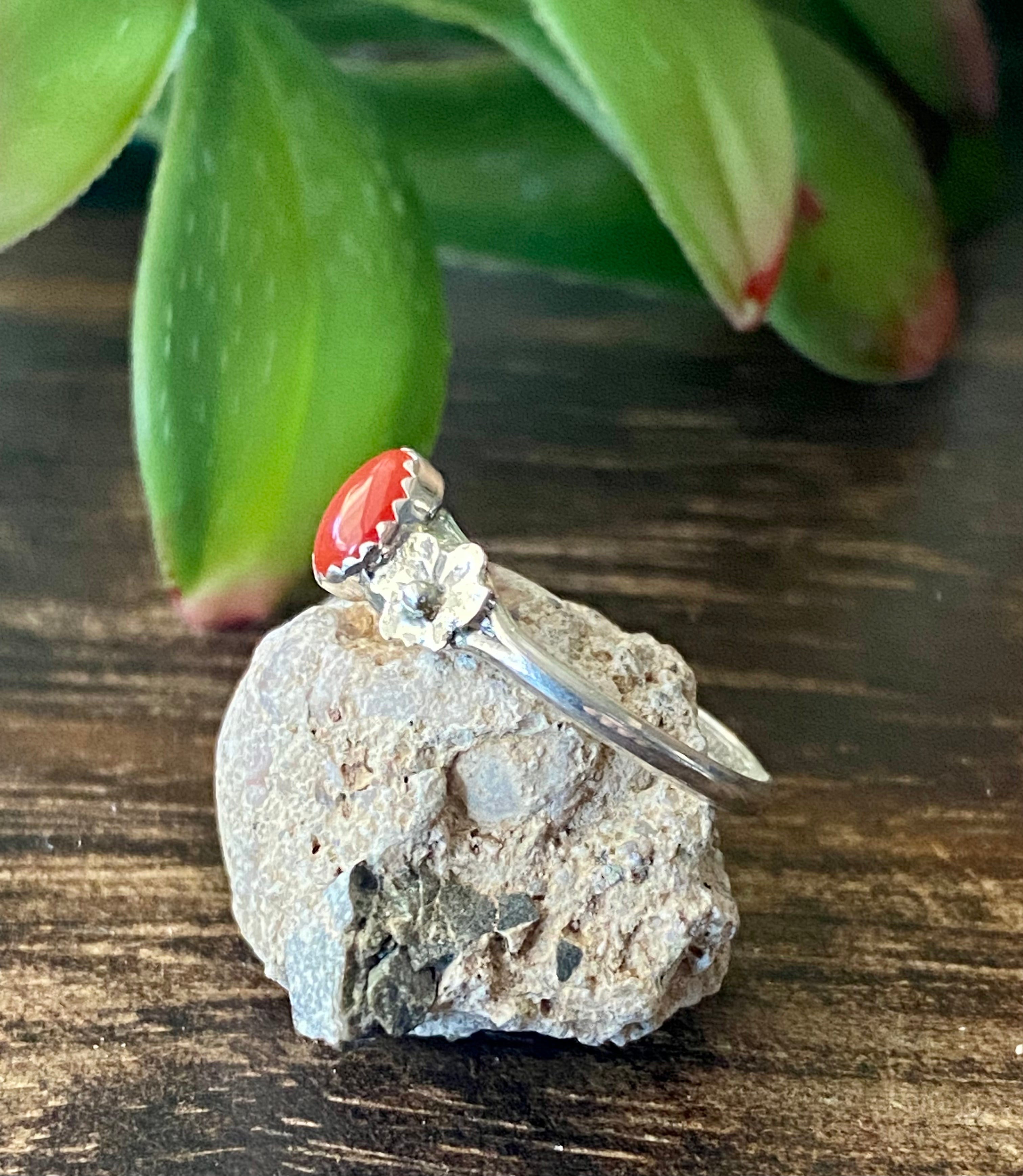 Navajo Made Coral & Sterling Silver Rings