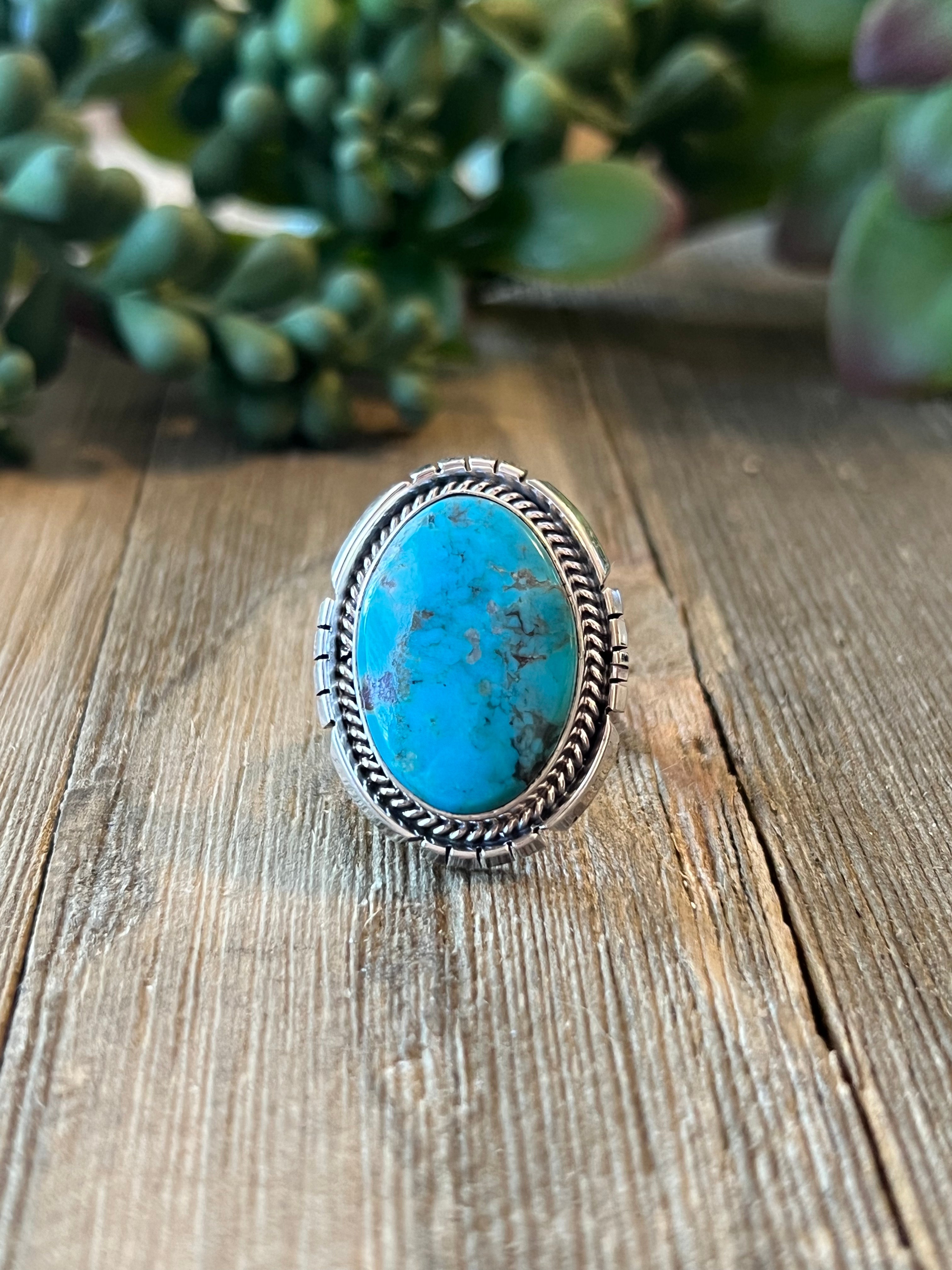 Navajo Made Kingman Turquoise & Sterling Silver Ring Size 5.75