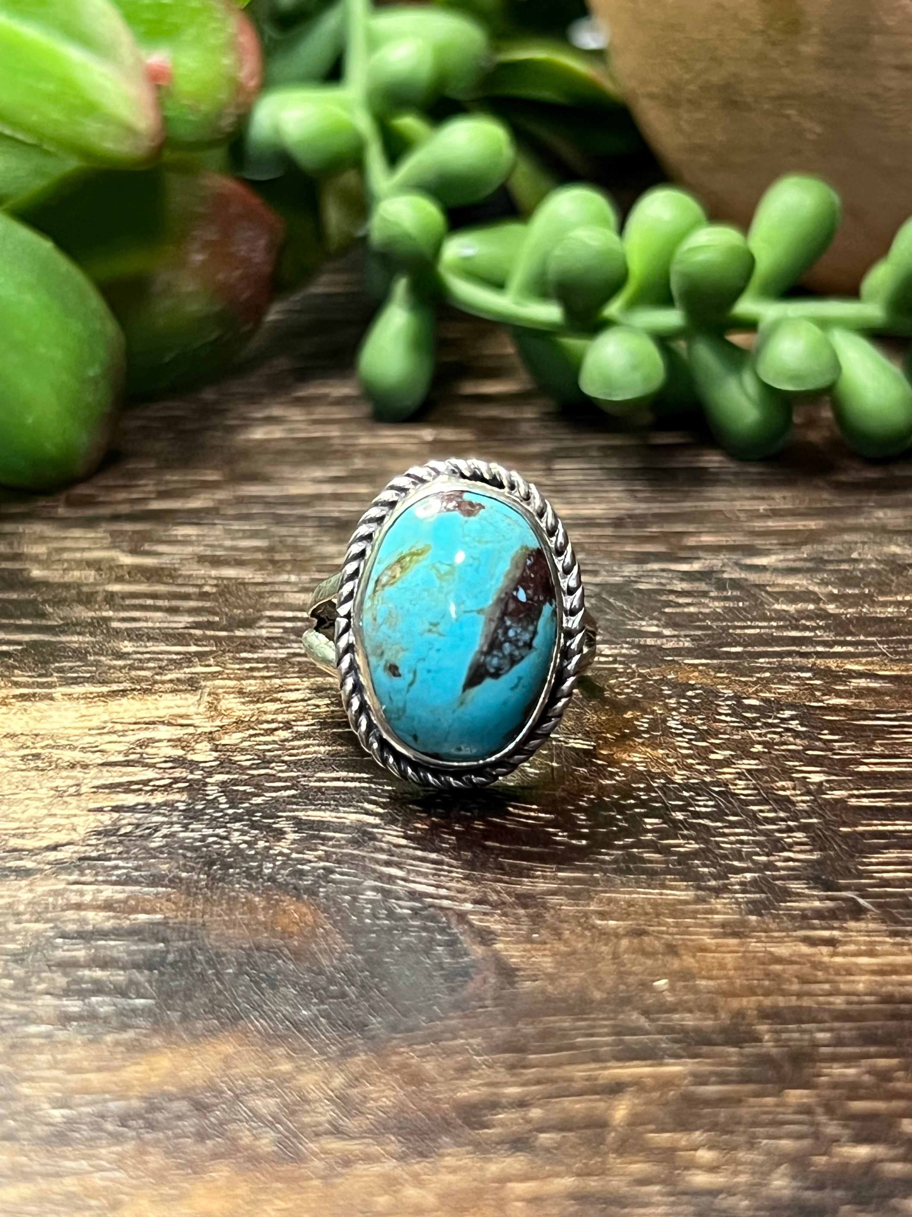 Eli Skeets Kingman Turquoise & Sterling Silver Ring Size 7.25