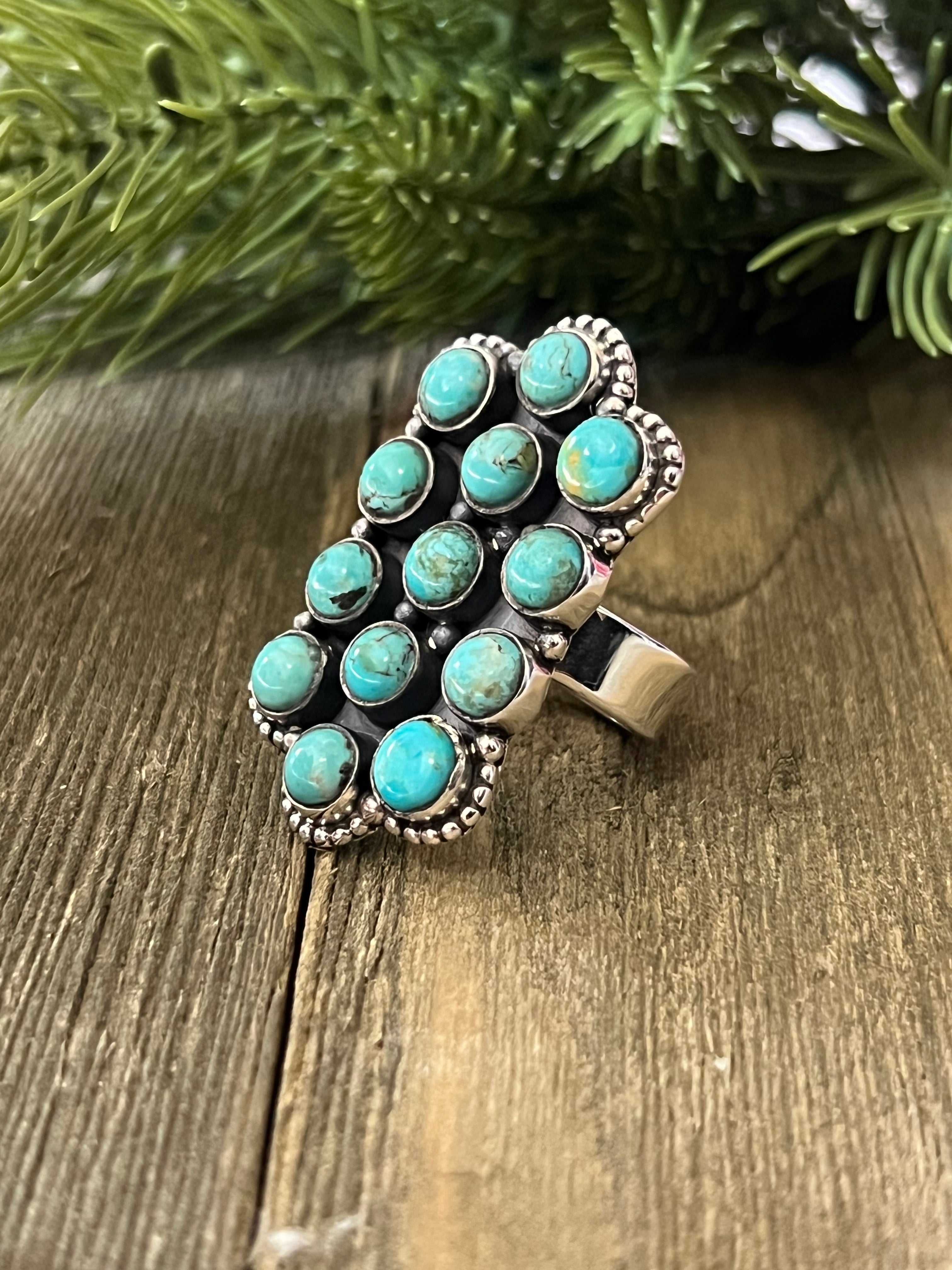 Southwest Made Kingman Mohave Turquoise & Sterling Silver Adjustable Ring