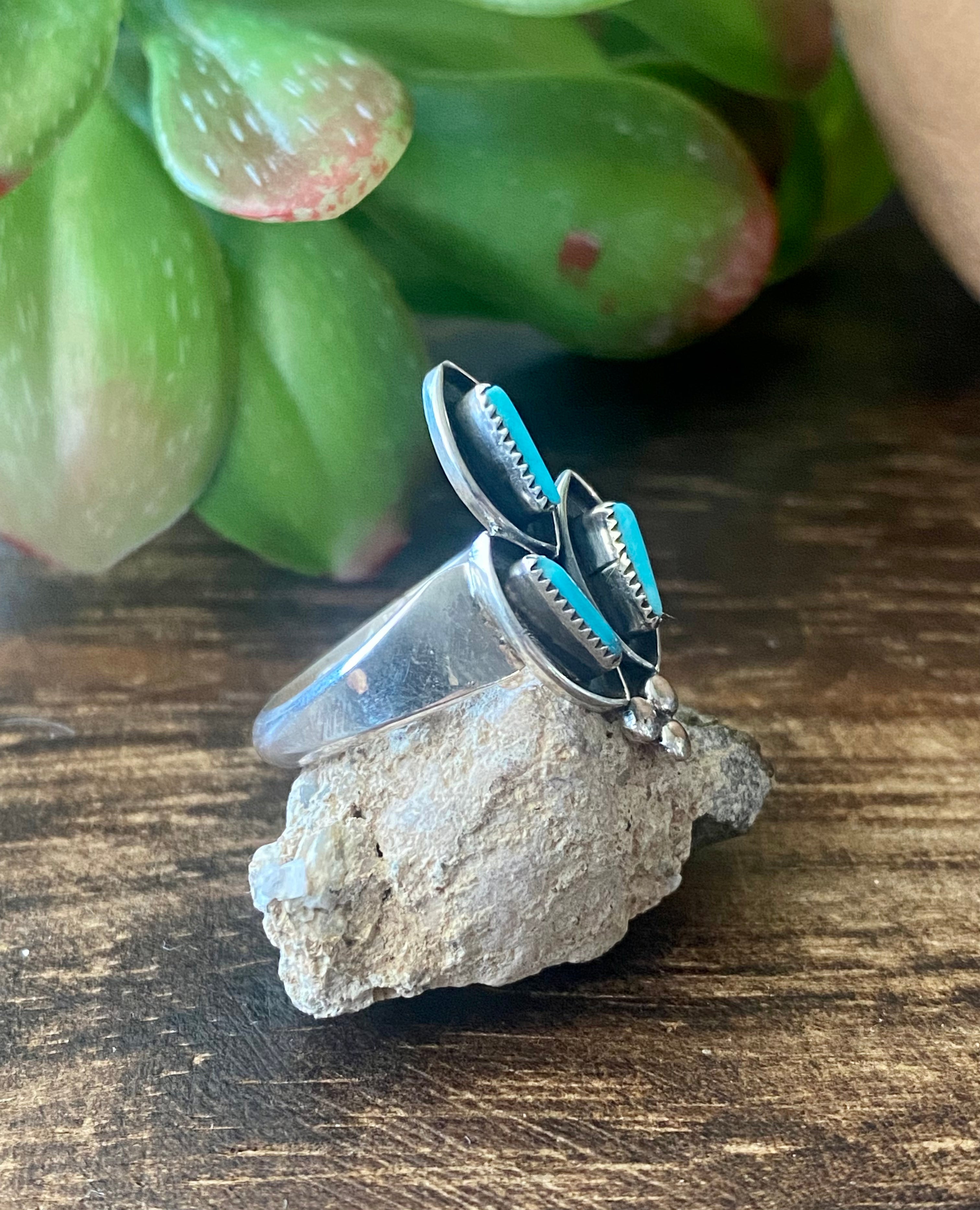 Zuni Made Turquoise & Sterling Silver Needlepoint Rings