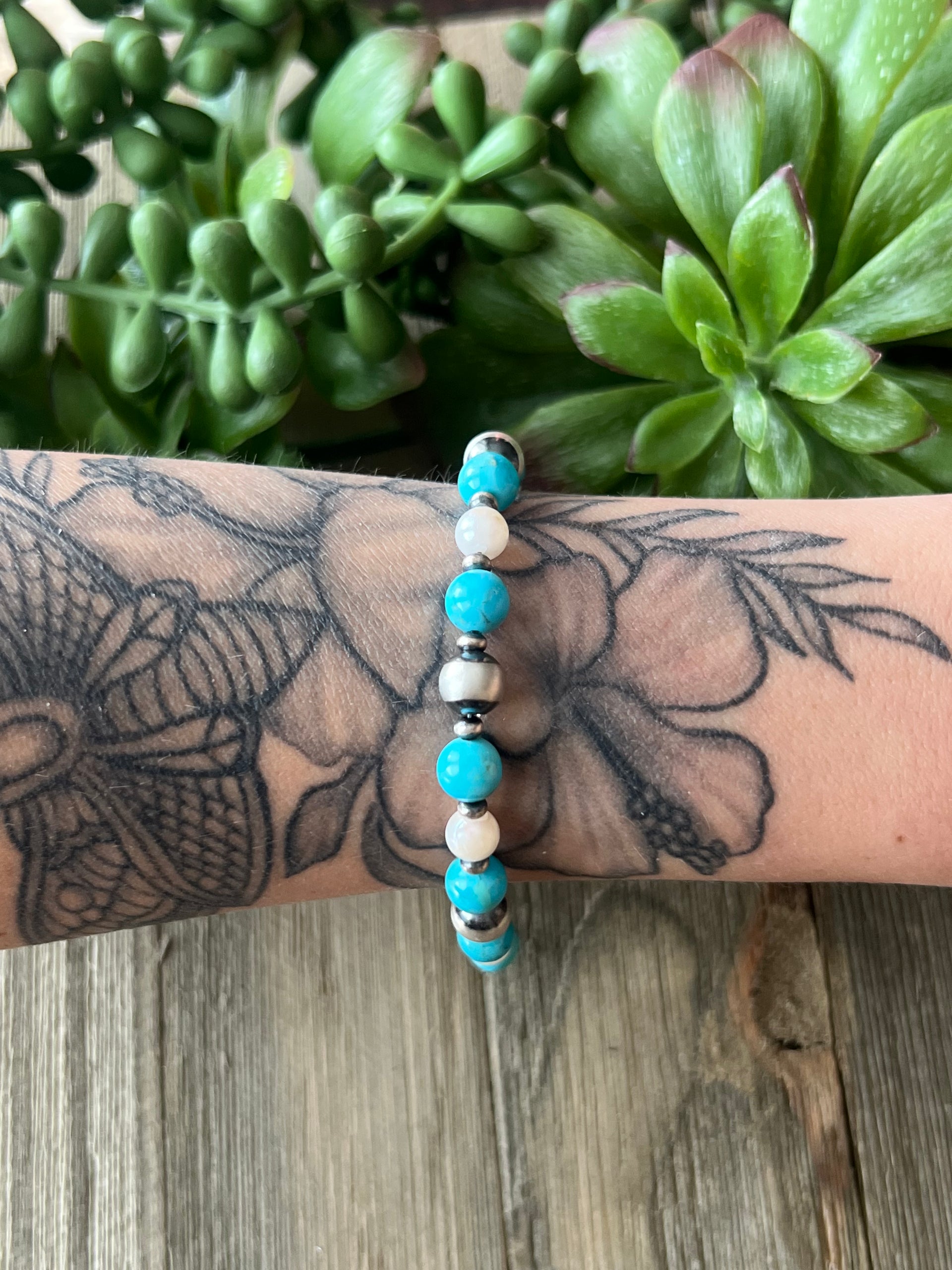 Navajo Strung Multi Stone & Sterling Silver Beaded Bracelet