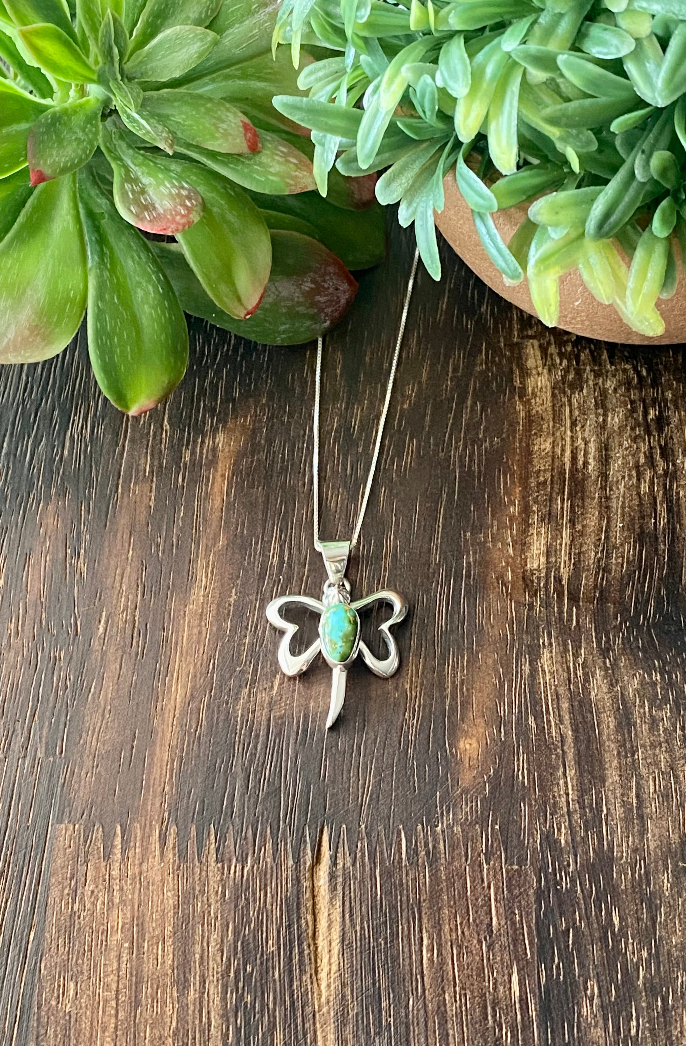 Navajo Made Sonoran Gold Turquoise & Sterling Silver Dragonfly Necklace