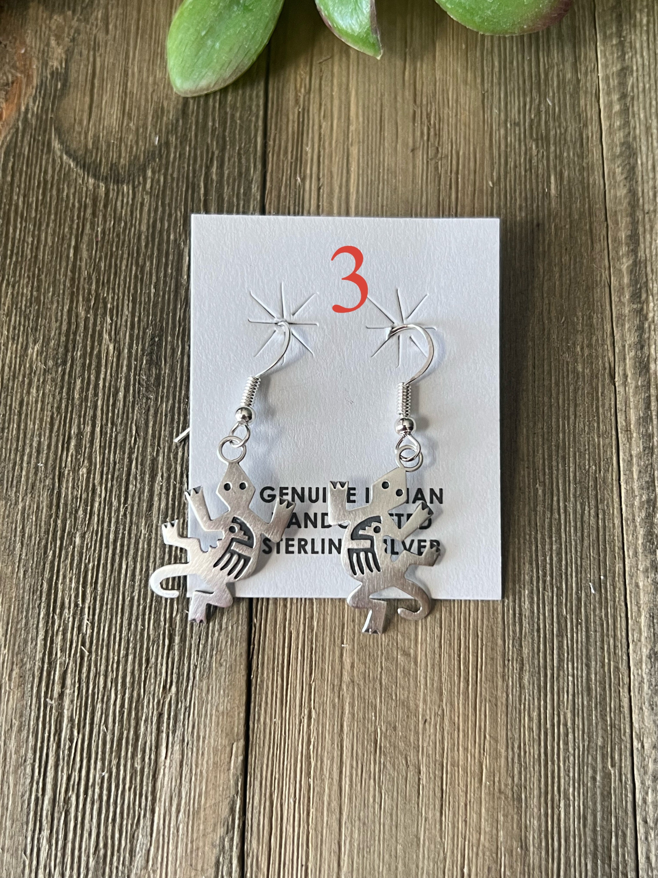 Navajo Made Sterling Silver Dangle Lizard Earrings