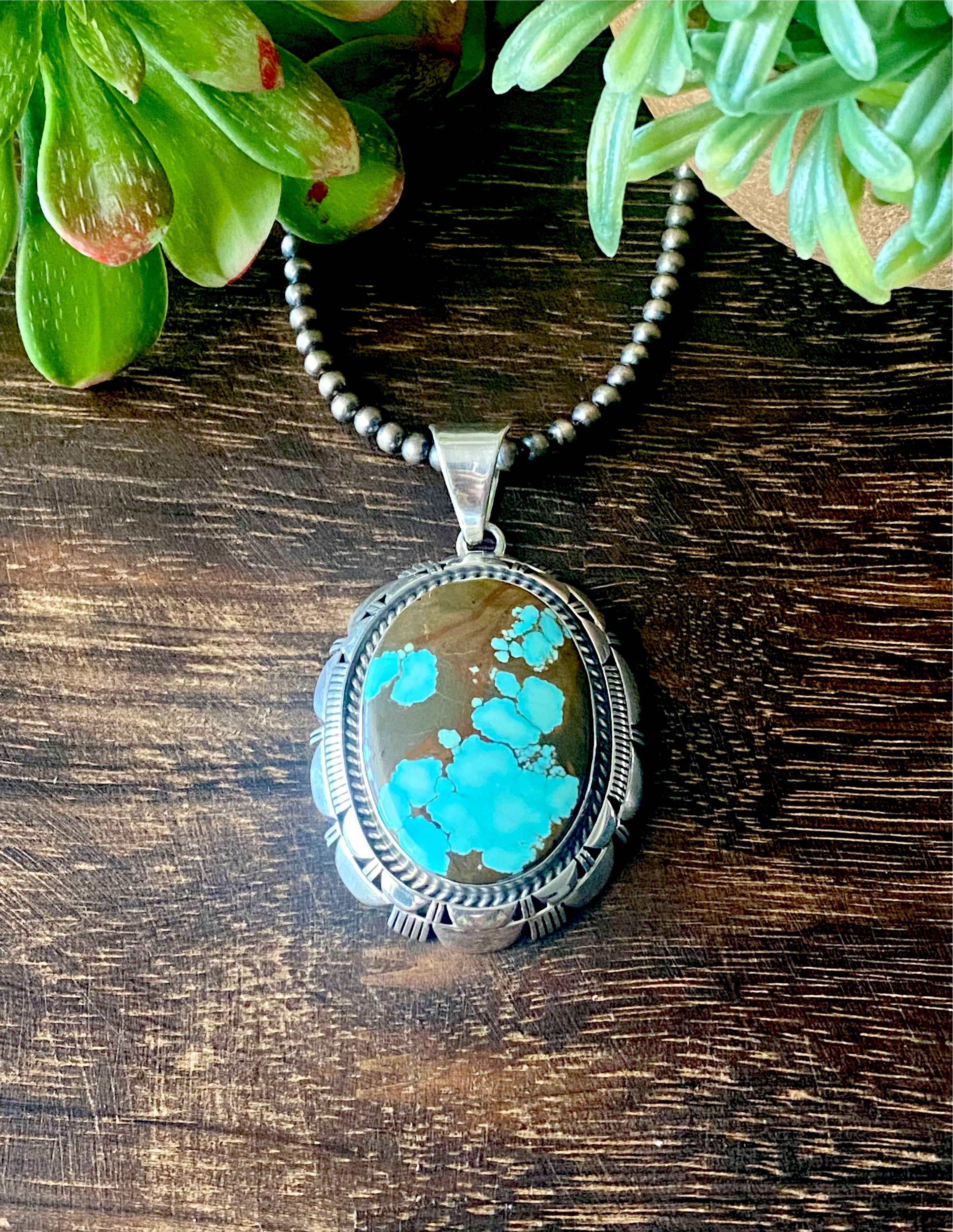 Larry Moses Yazzie #8 Turquoise & Sterling Silver Pendant