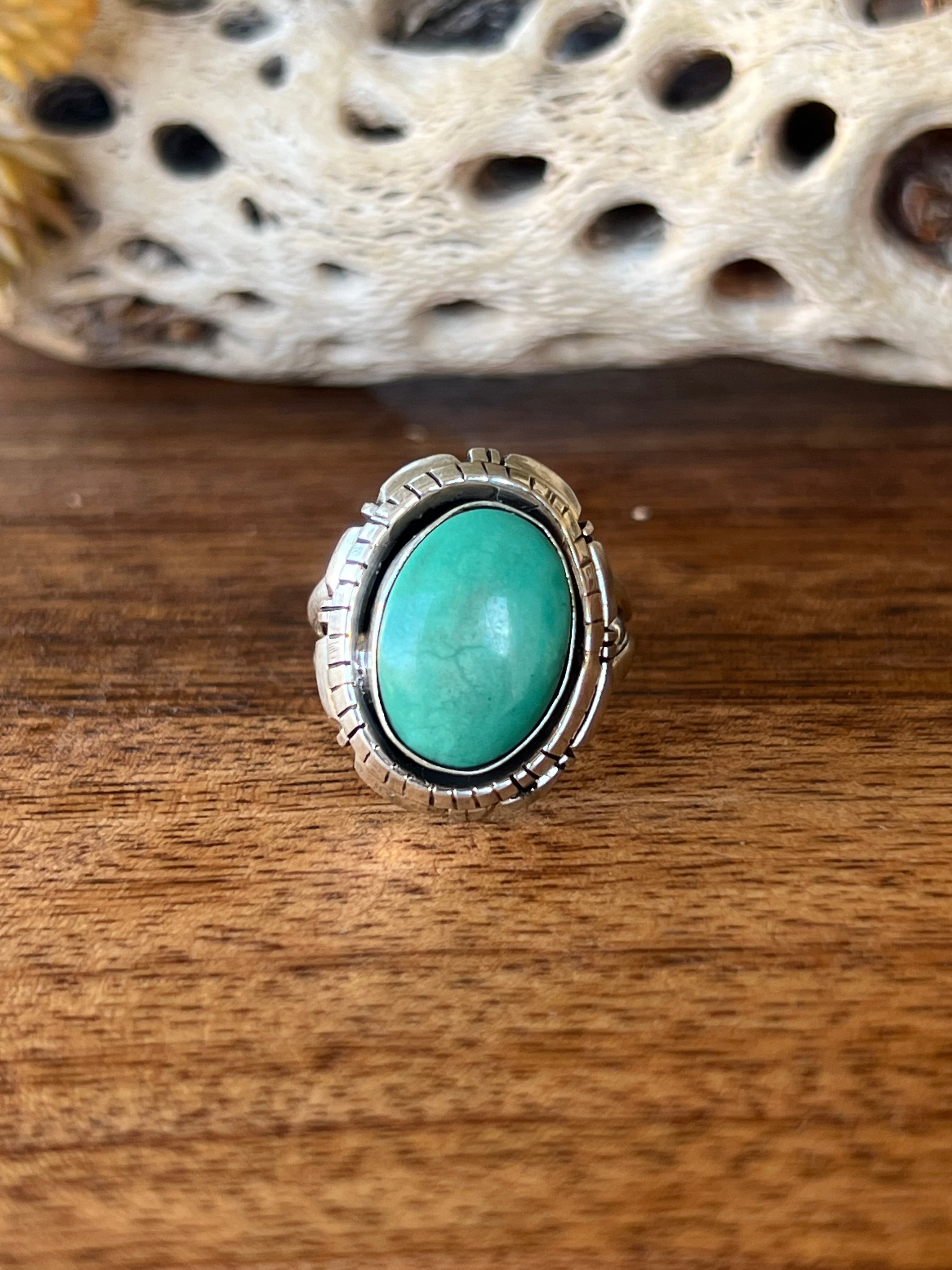 Navajo Made Kingman Turquoise & Sterling Silver Ring Size 6.5