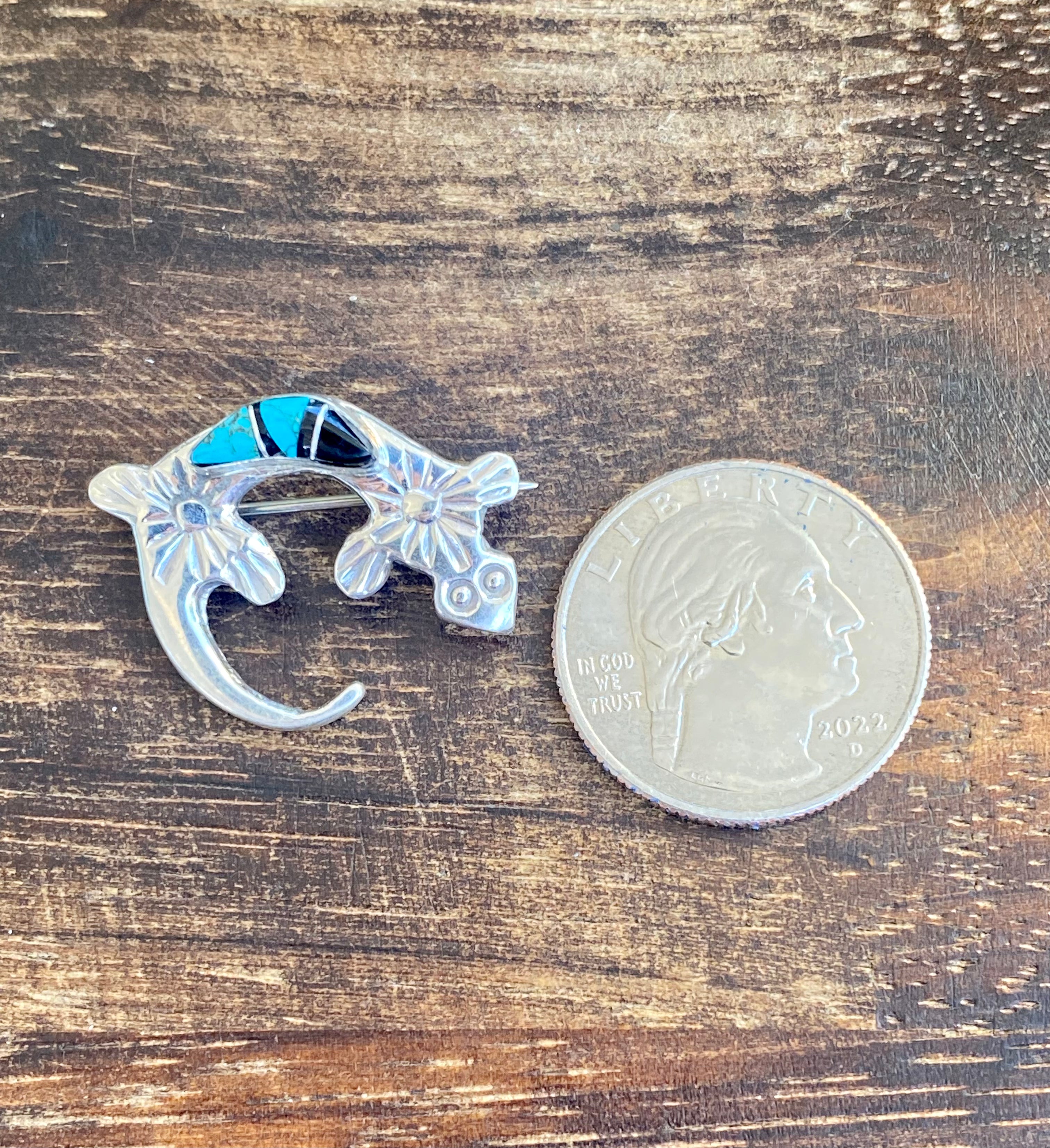 Navajo Made Multi Stone & Sterling Silver Inlay Lizard Pin