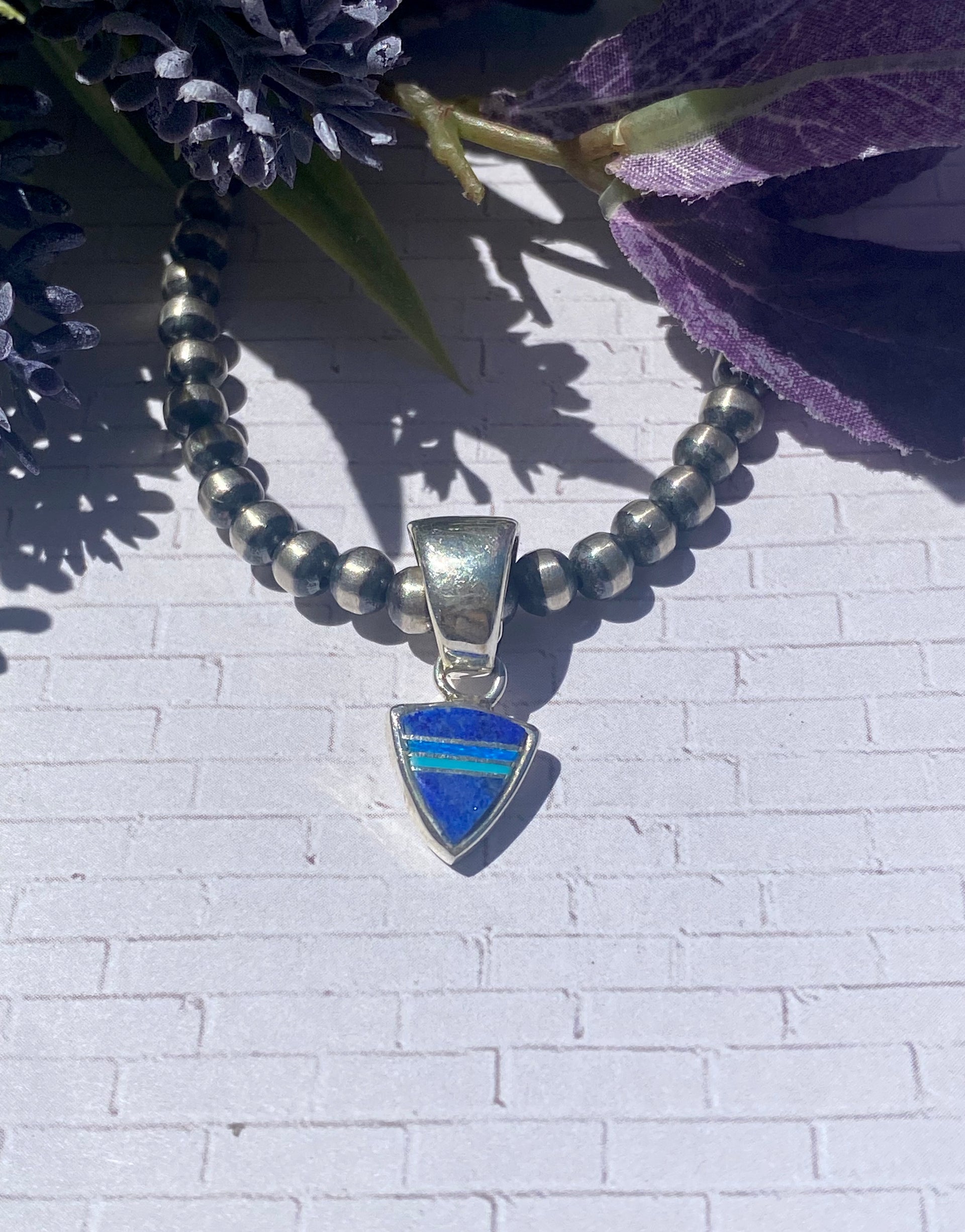 Navajo Made Multi Stone & Sterling Silver Inlay Pendant