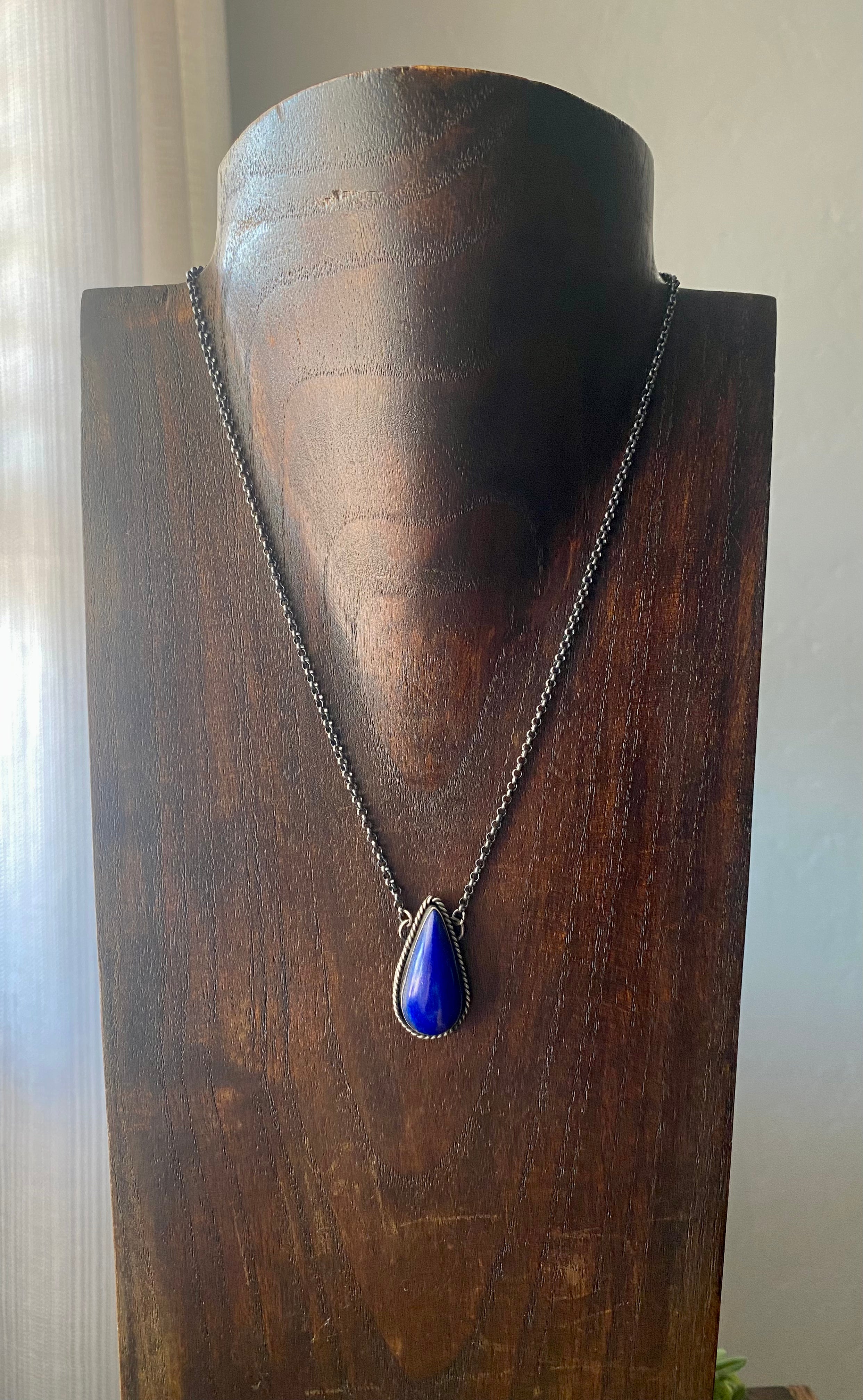 Navajo Made Lapis & Sterling Silver Necklace