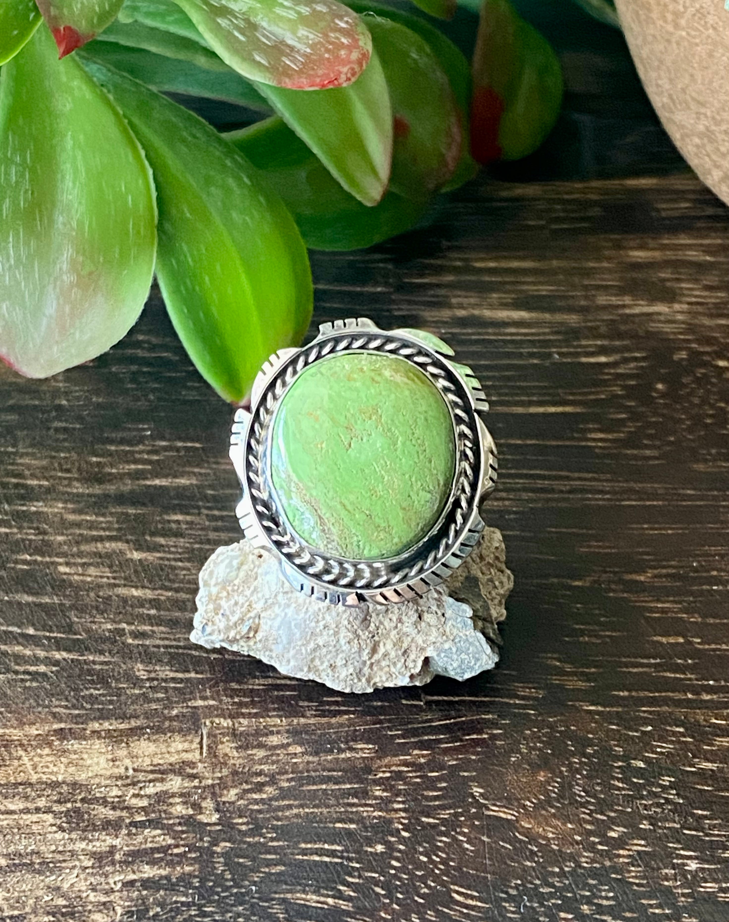 Navajo Made Australian Gaspeite & Sterling Silver Ring Size 7.5