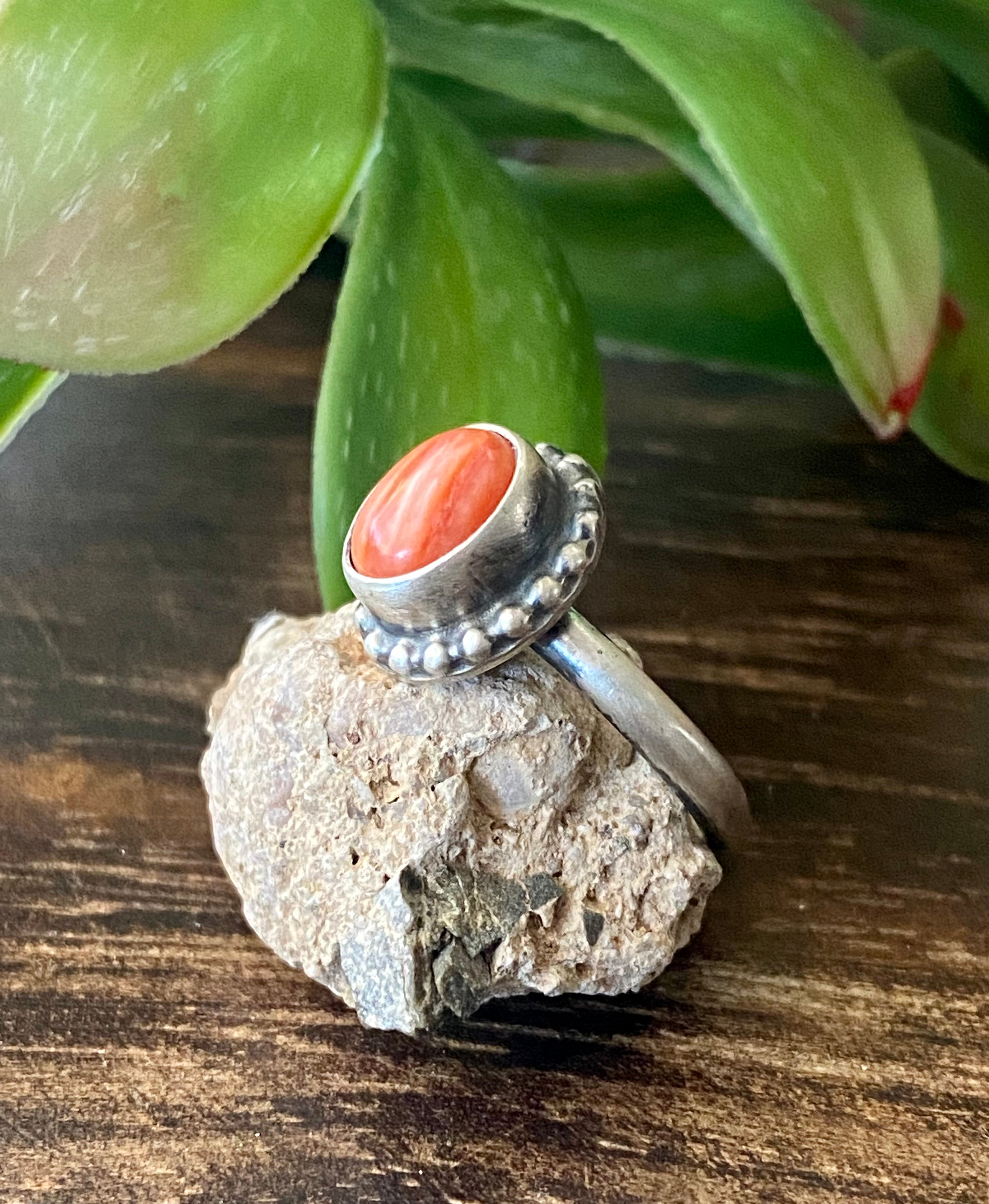 Navajo Made Red Spiny Oys & Sterling Silver Rings