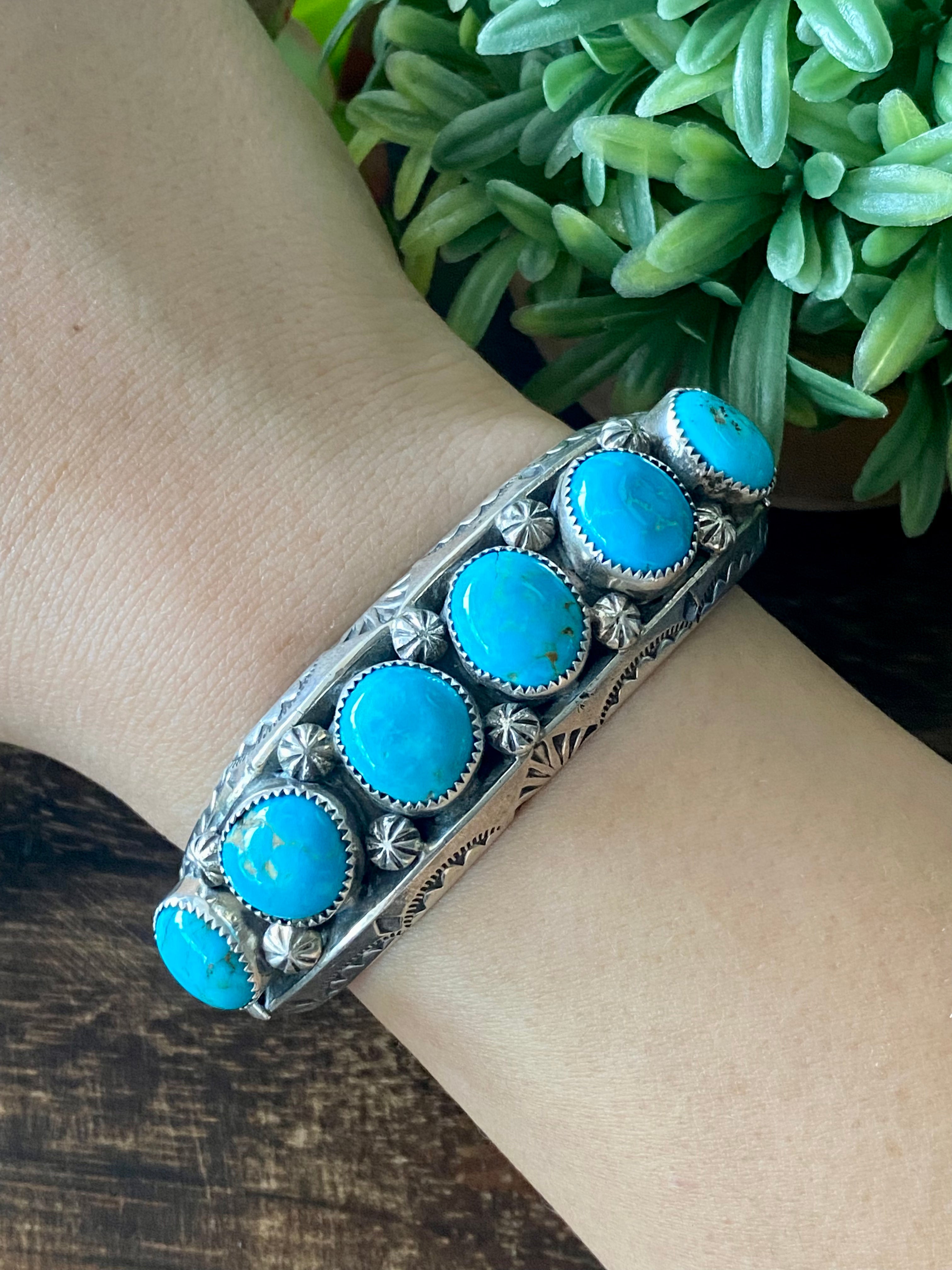 Navajo Made Kingman Turquoise & Sterling Silver Cuff Bracelet