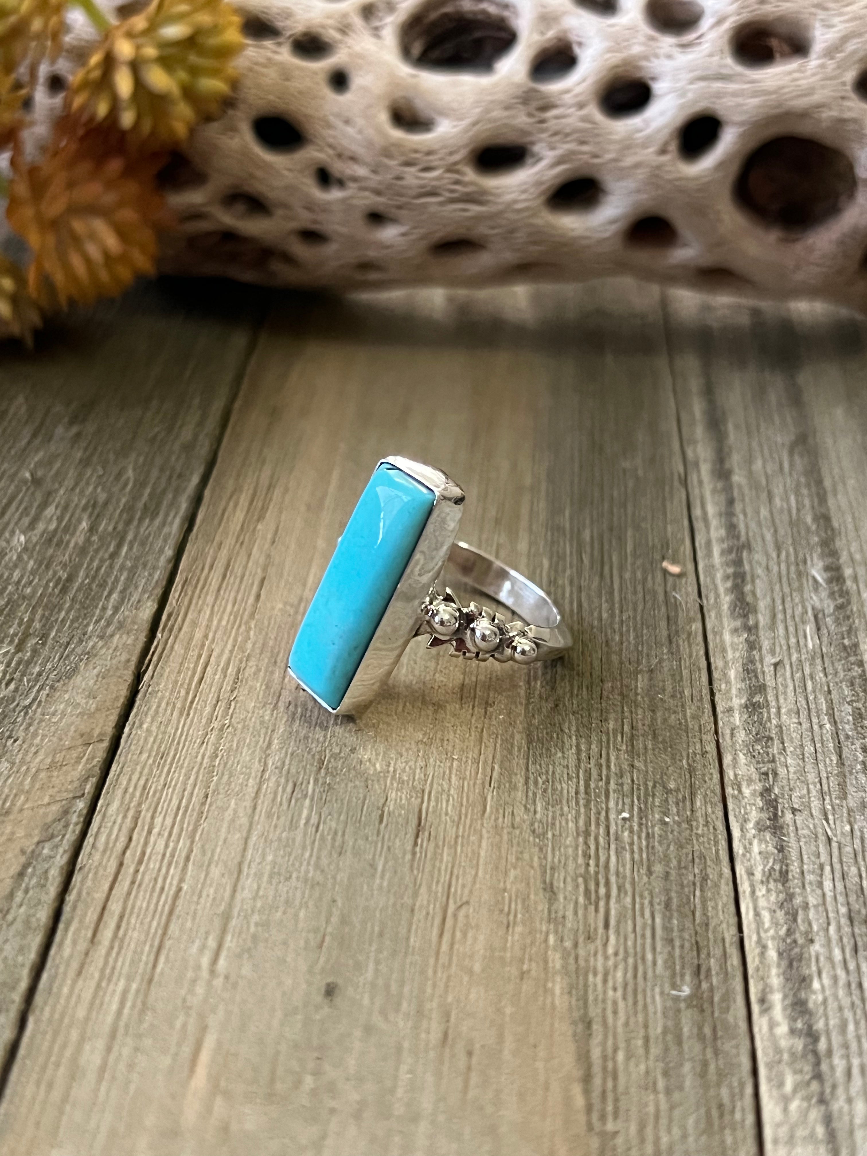 Navajo Made Kingman Turquoise & Sterling Silver Ring Size 7.75