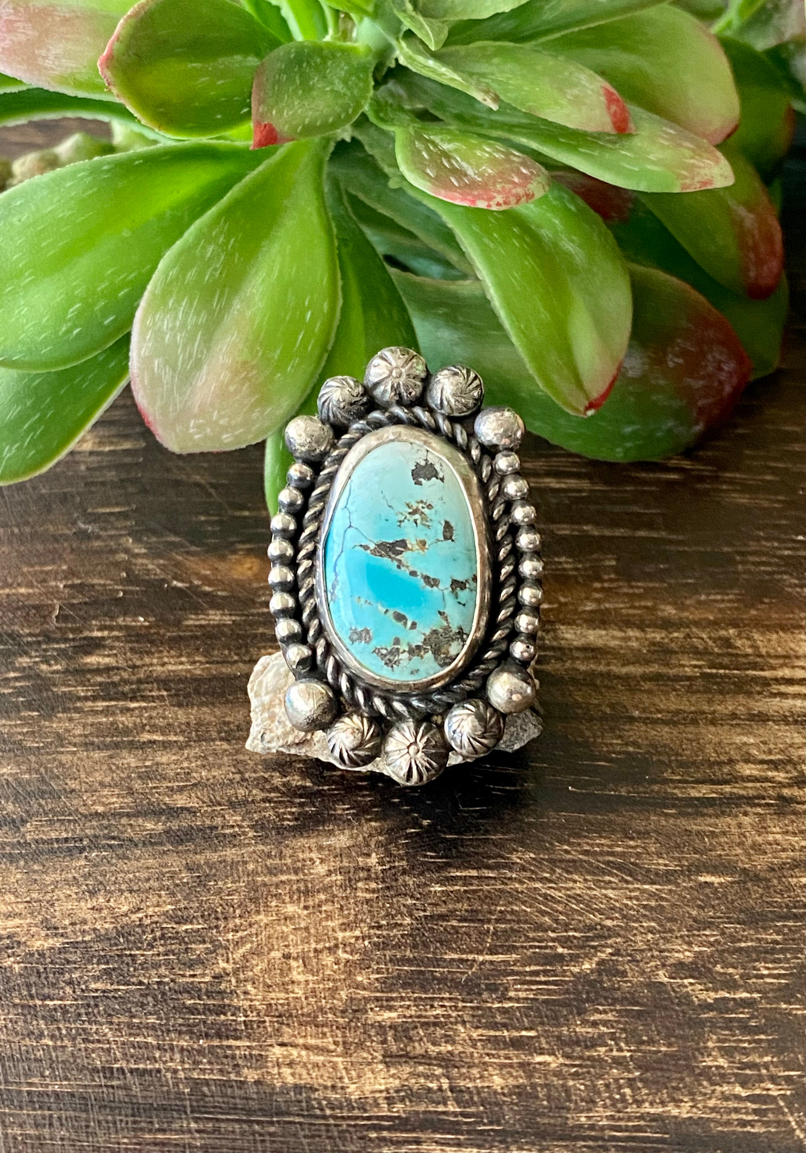 Damian Cotton Loan Mountain Turquoise & Sterling Silver Ring Size 7.75