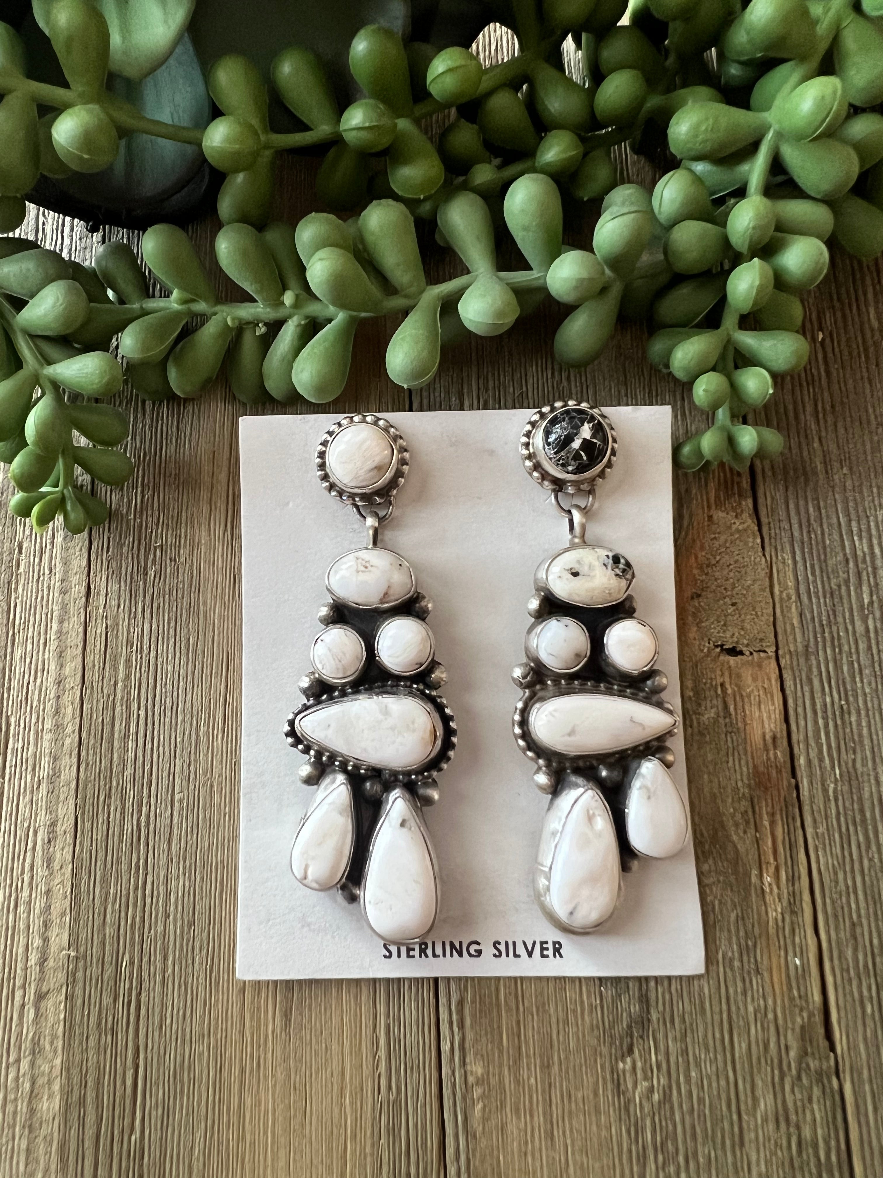Shelia Becenti White Buffalo & Sterling Silver Post Dangle Earrings