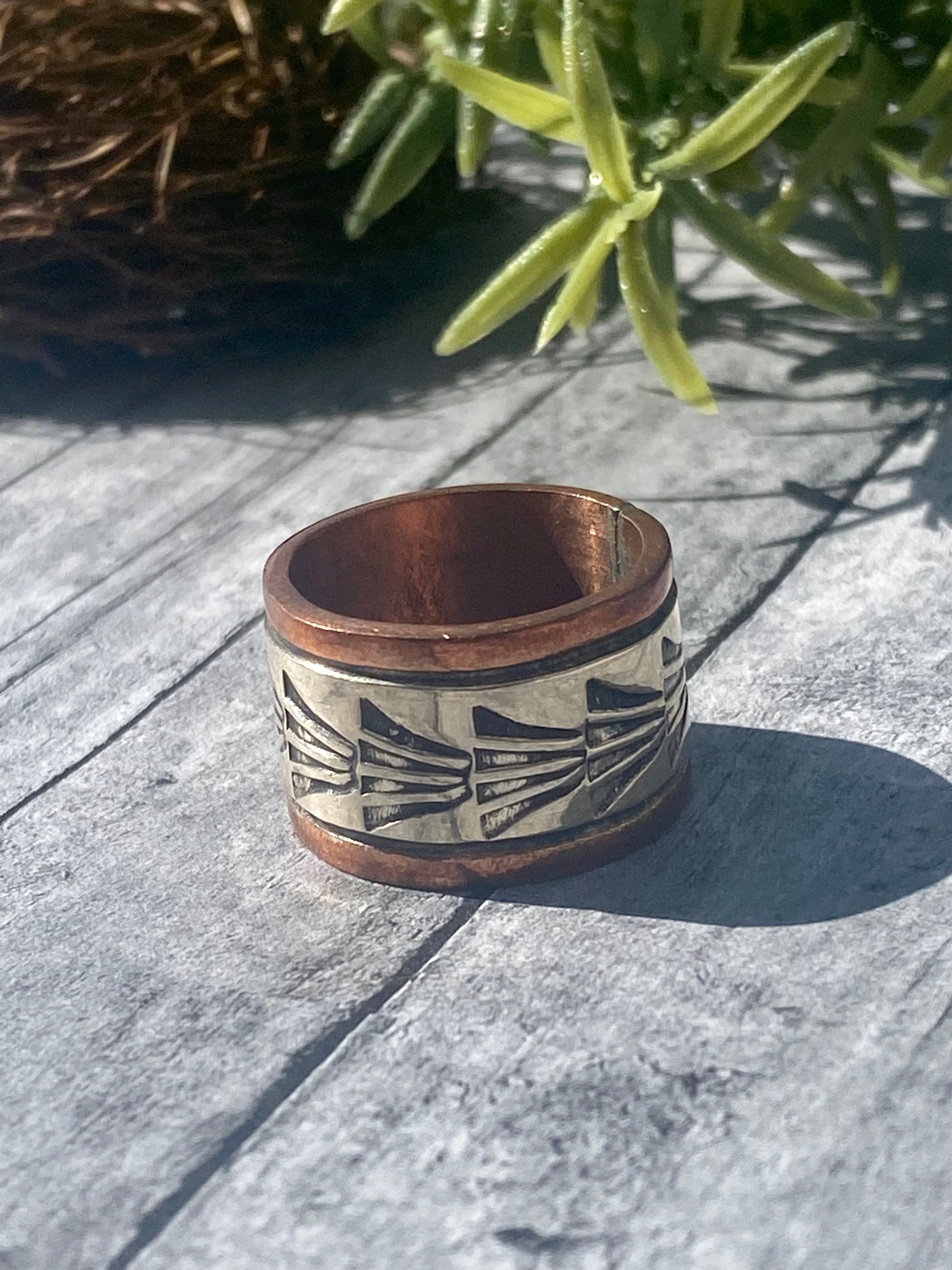 Navajo Made Copper & Sterling Silver Ring Size 7