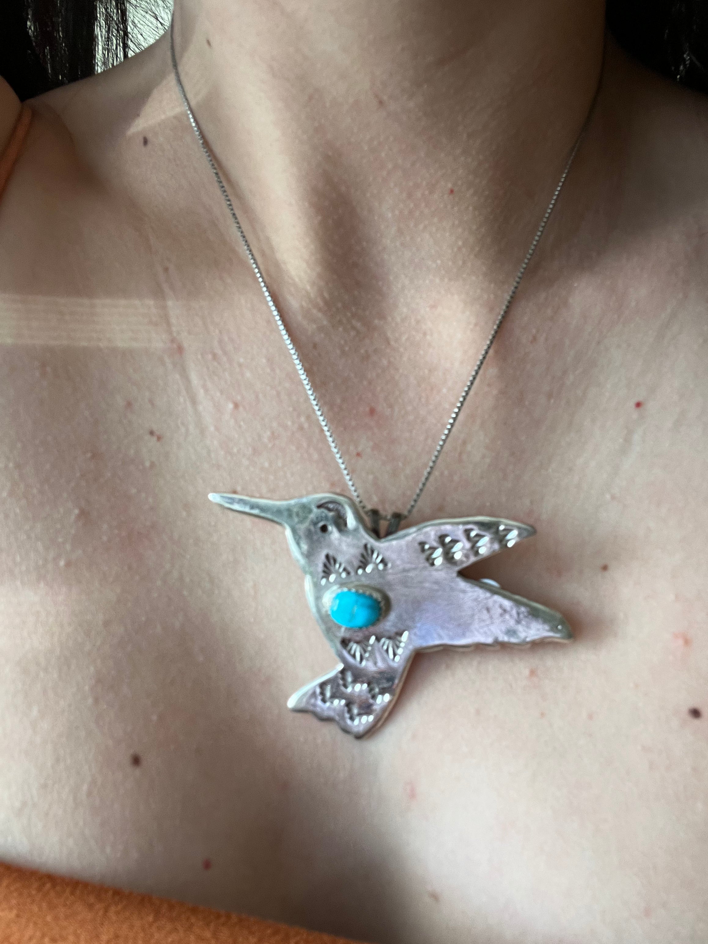 Tonya Yazzie Kingman Turquoise & Sterling Silver Hummingbird Pin/Pendant