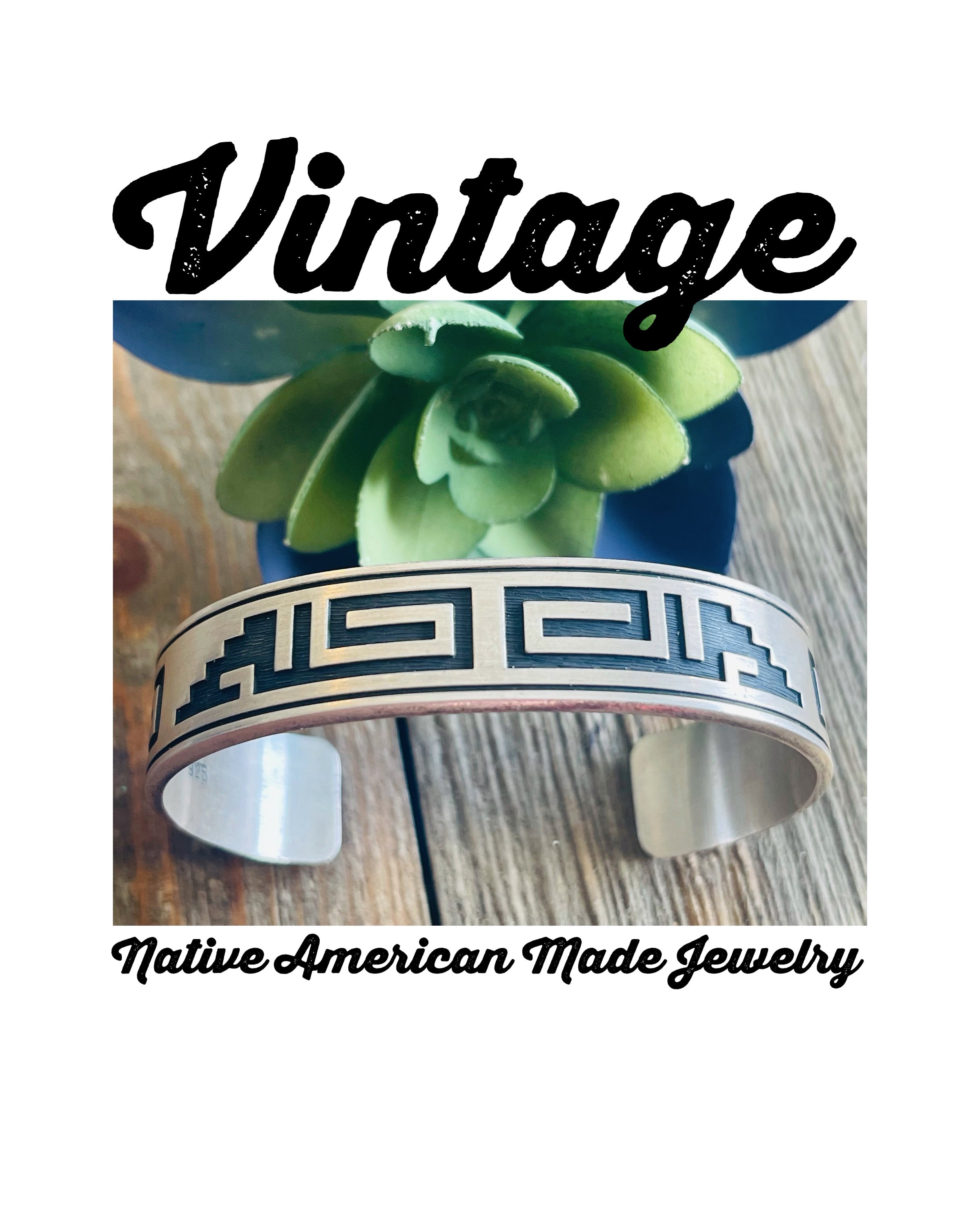 Vintage Hopi Sterling Silver Overlay Cuff Bracelet