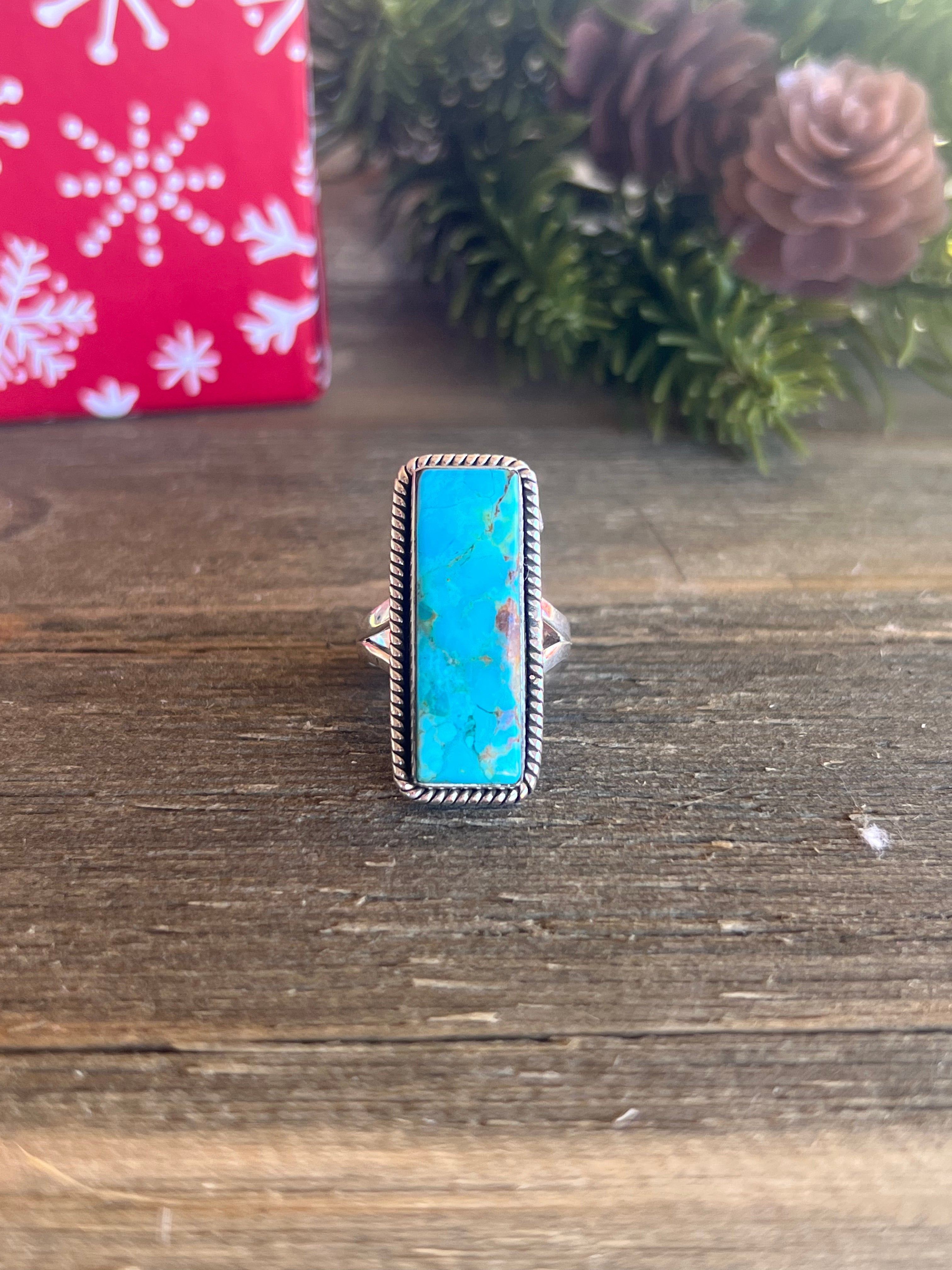 Southwest Made Mohave Kingman Turquoise & Sterling Silver Ring Size 4.75