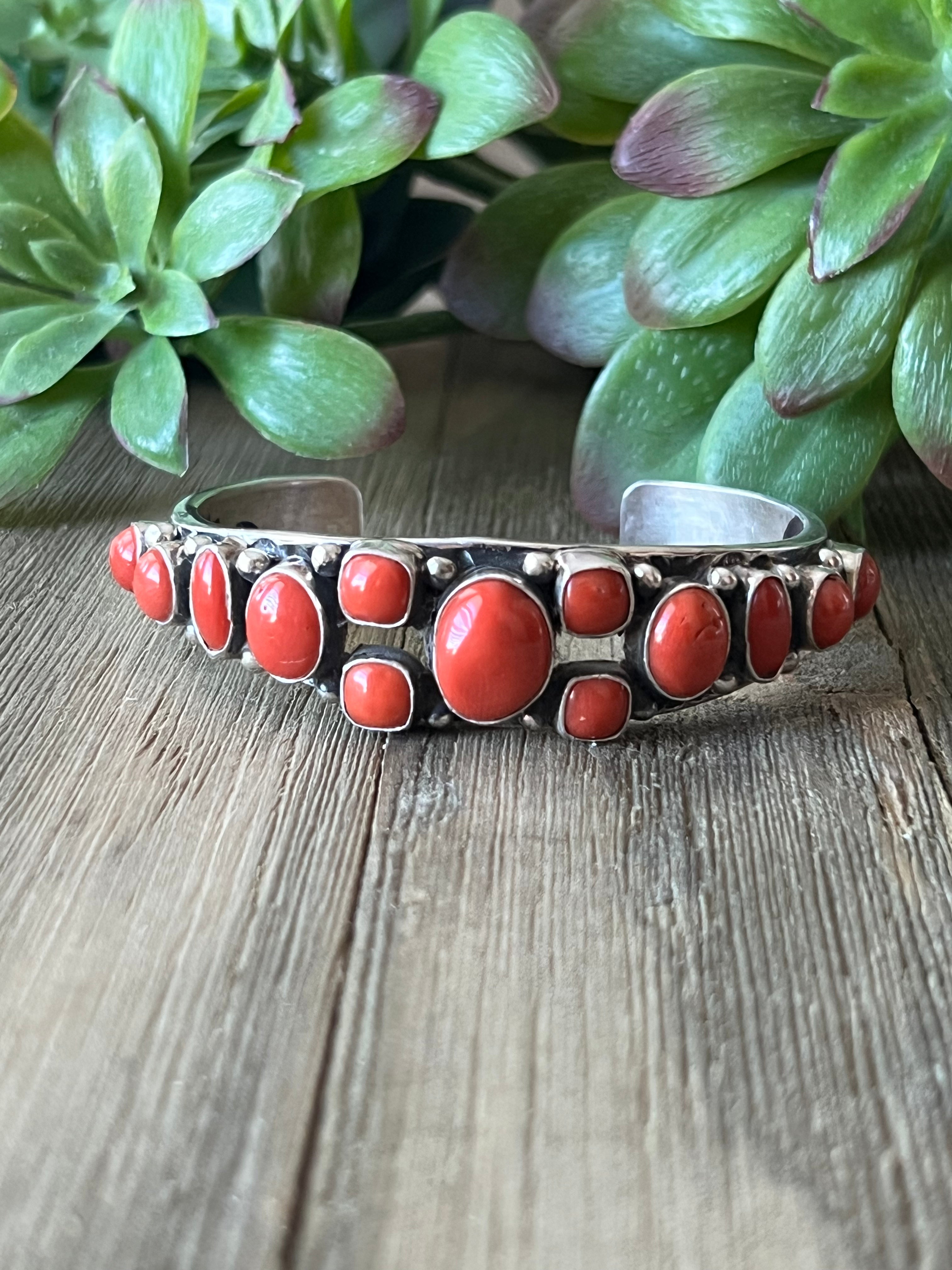 B Begay Mediterranean Coral & Sterling Silver Cuff Bracelet