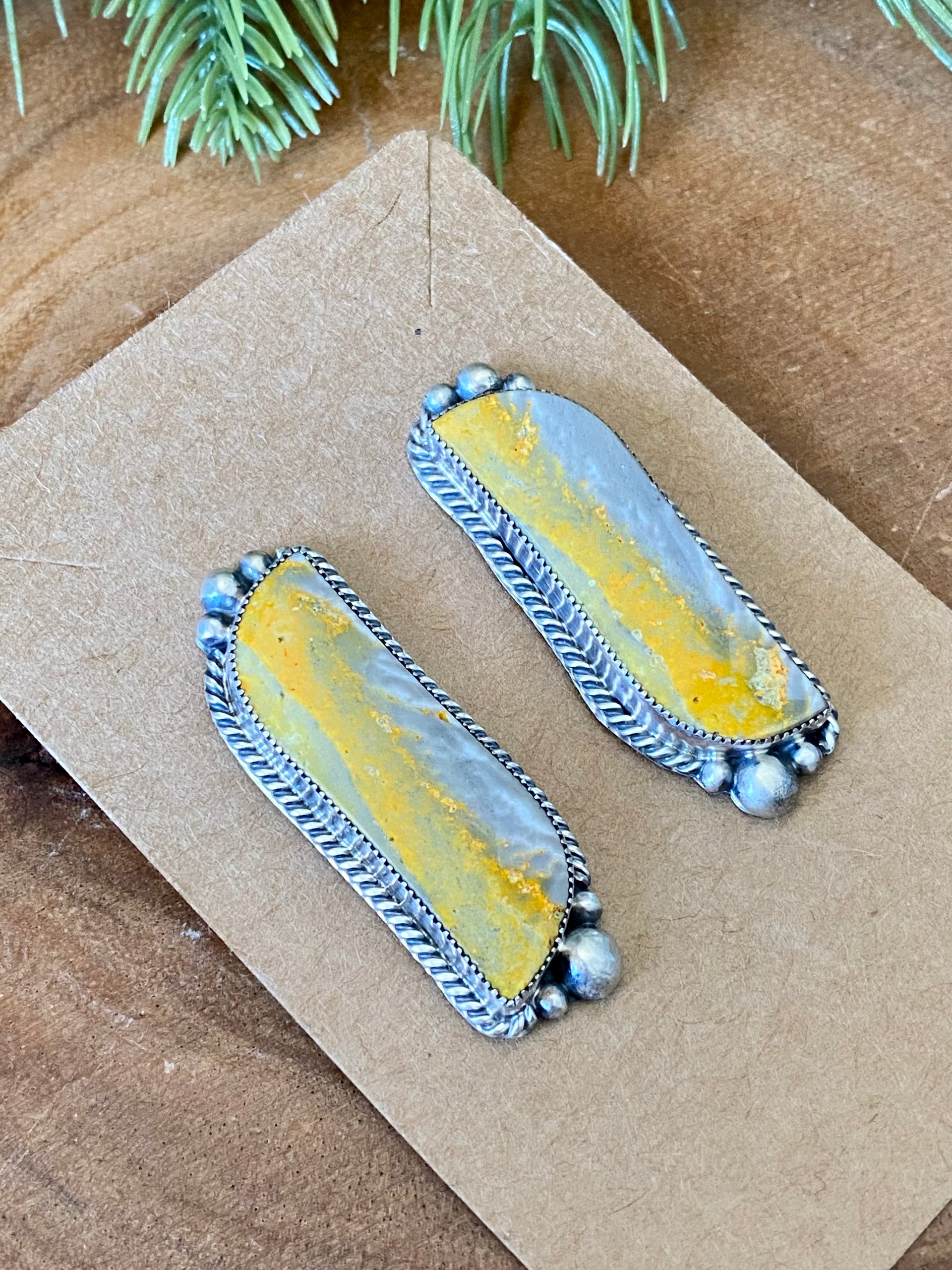 Larry Kaye Bumblebee Jasper & Sterling Silver Post Earrings