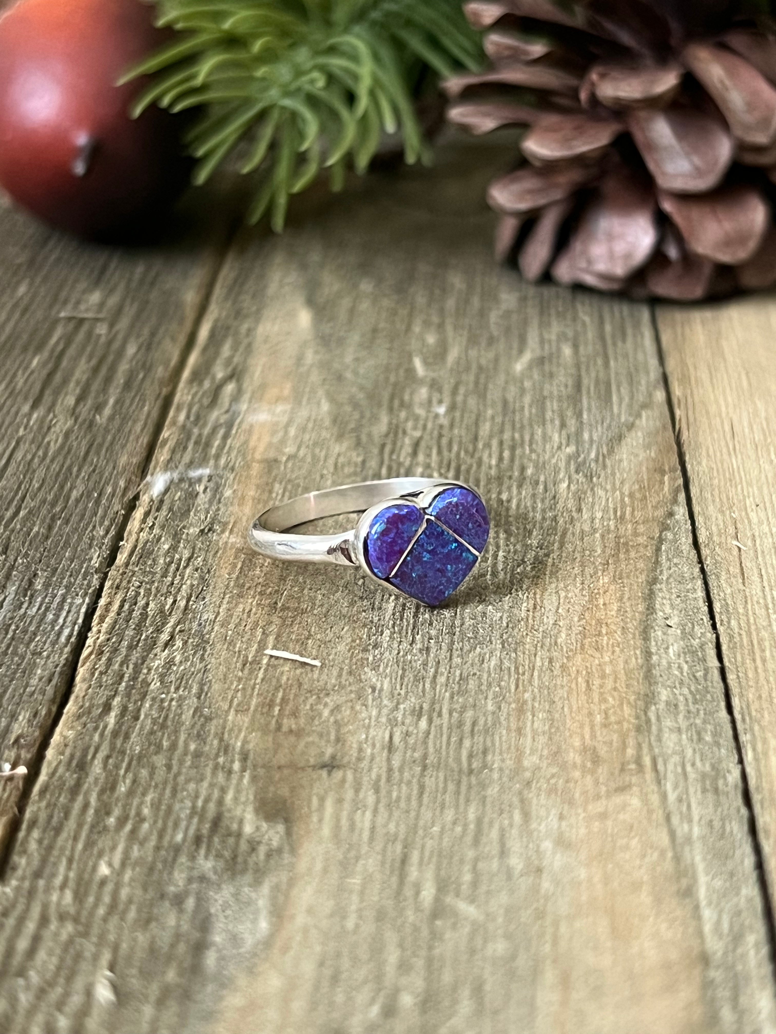 Zuni Made Purple Opal (Man Made) & Sterling Silver Ring
