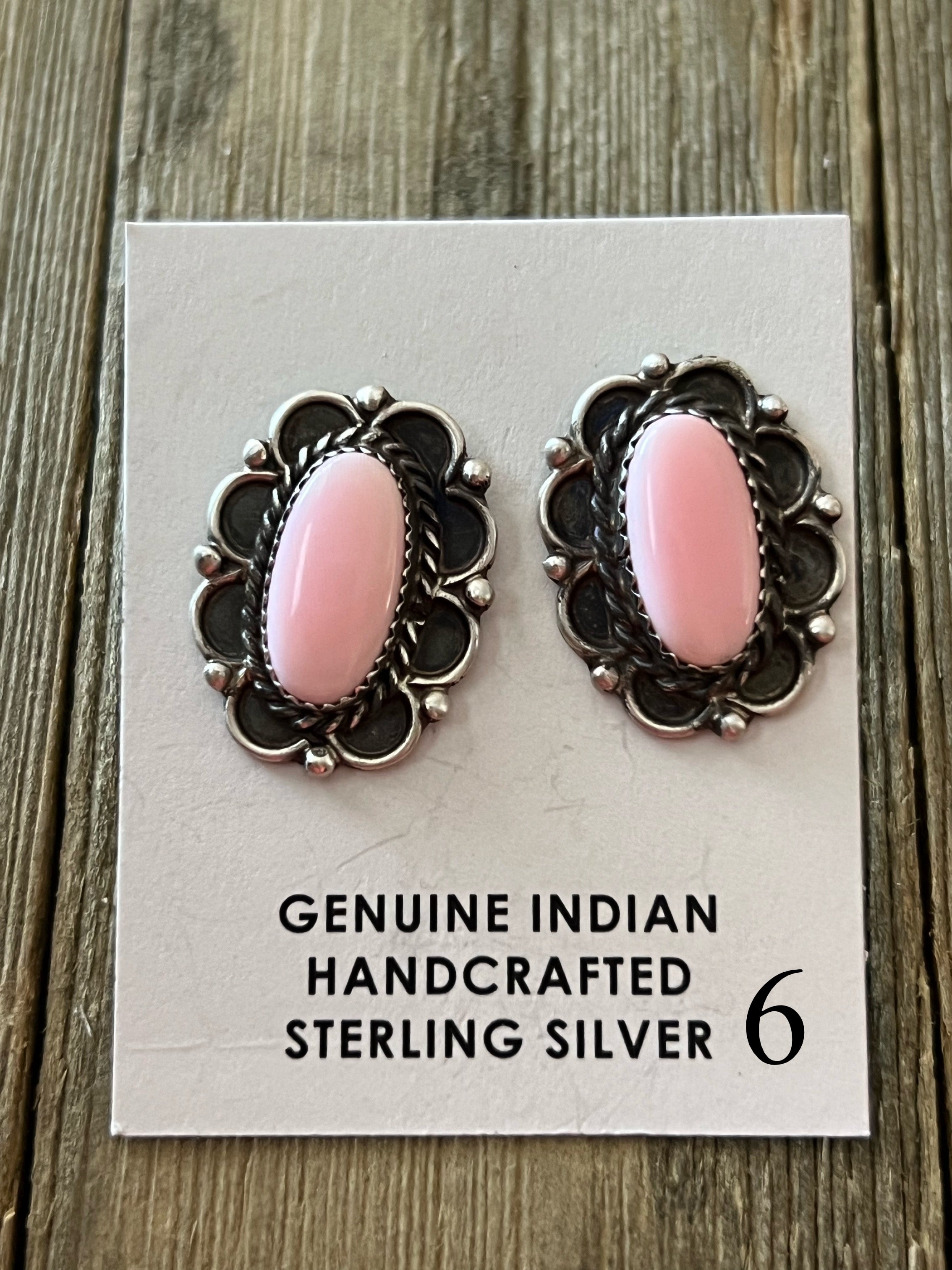 Maxine Ramirez Pink Conch & Sterling Silver Post Earrings