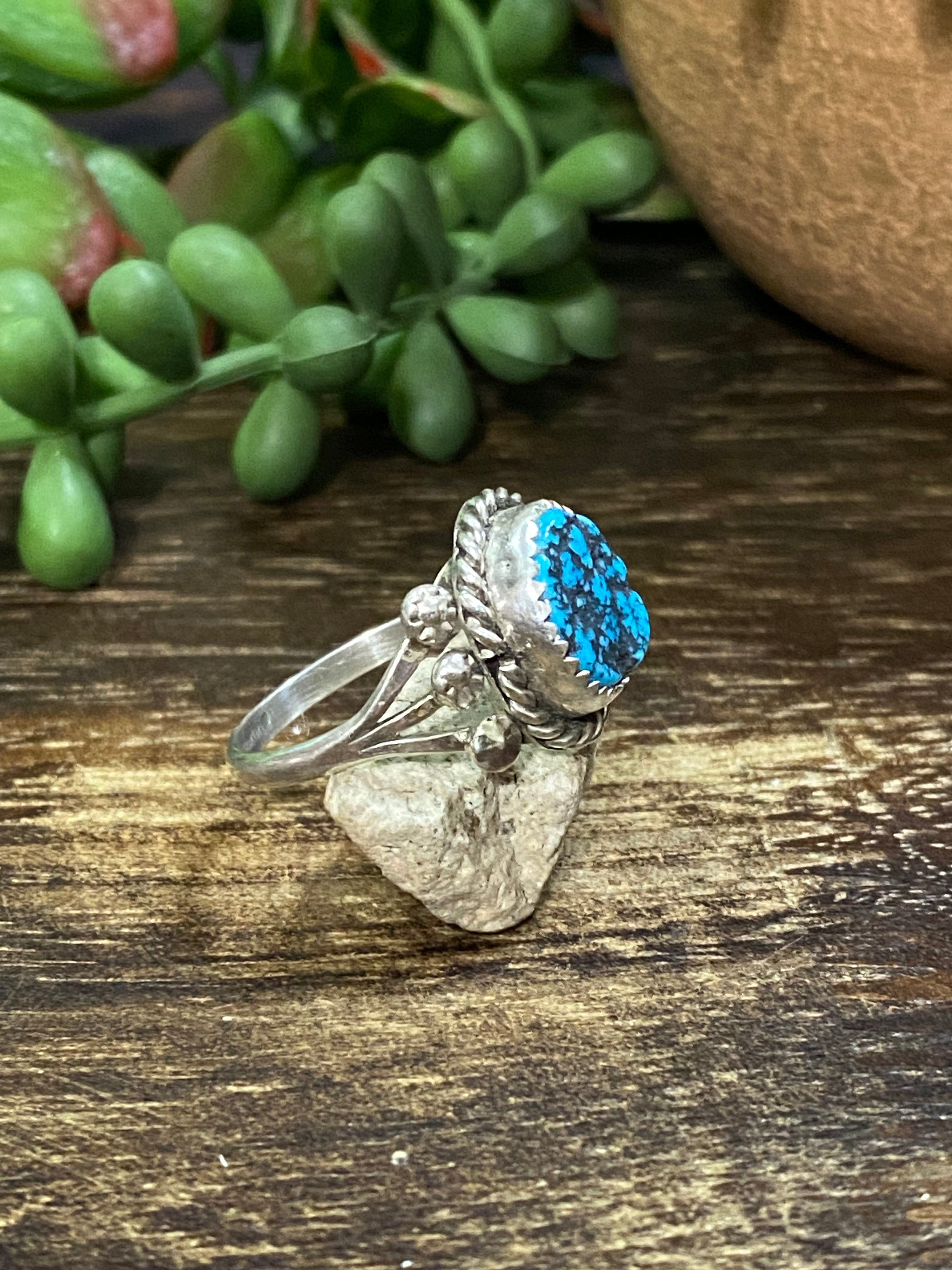 Navajo Made Kingman Turquoise & Sterling Silver Ring Size 9