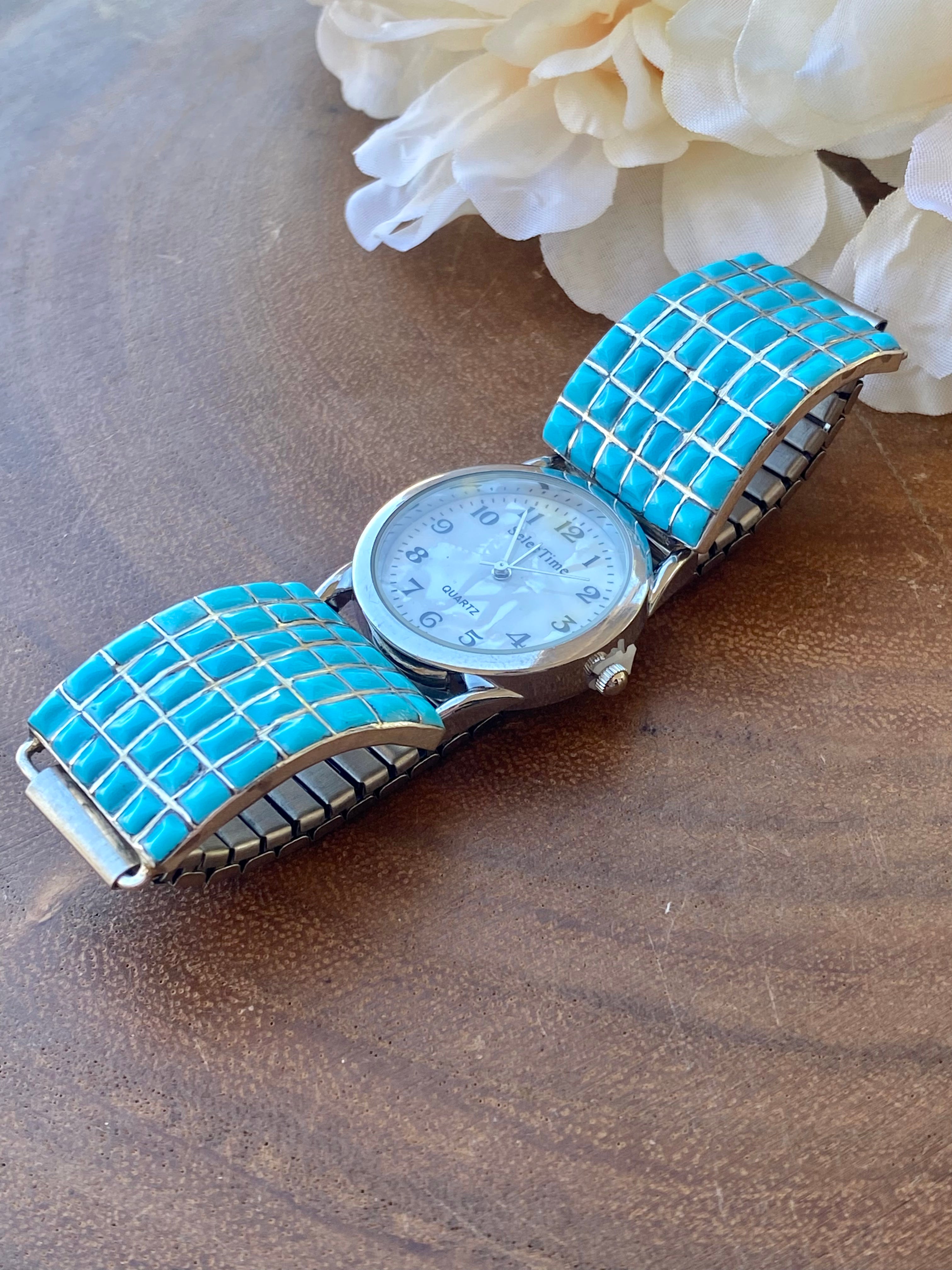 Zuni Made Sterling Silver Inlay Adjustable Watch