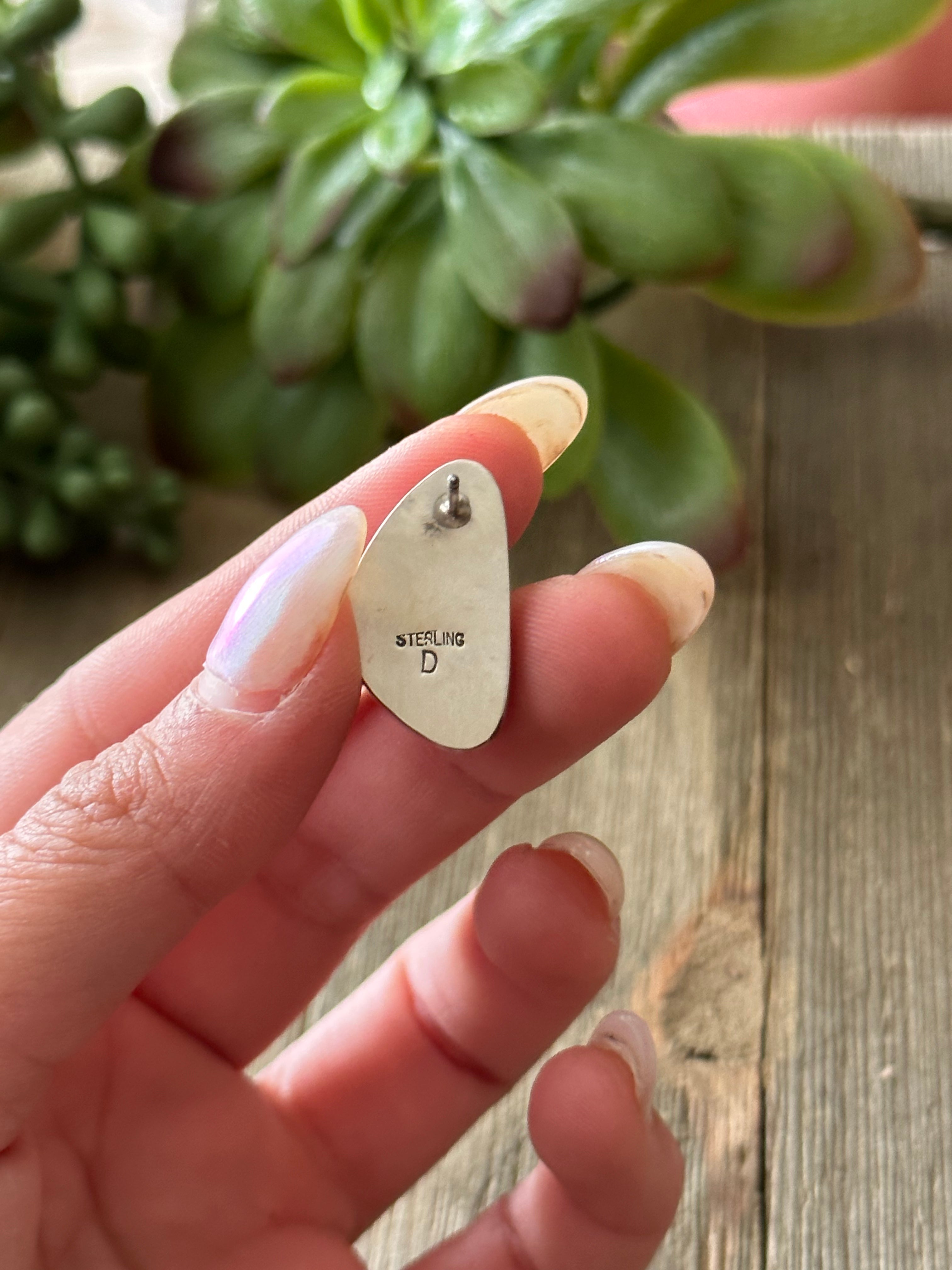 Navajo Made Spiny Oyster & Sterling Silver Post Earrings