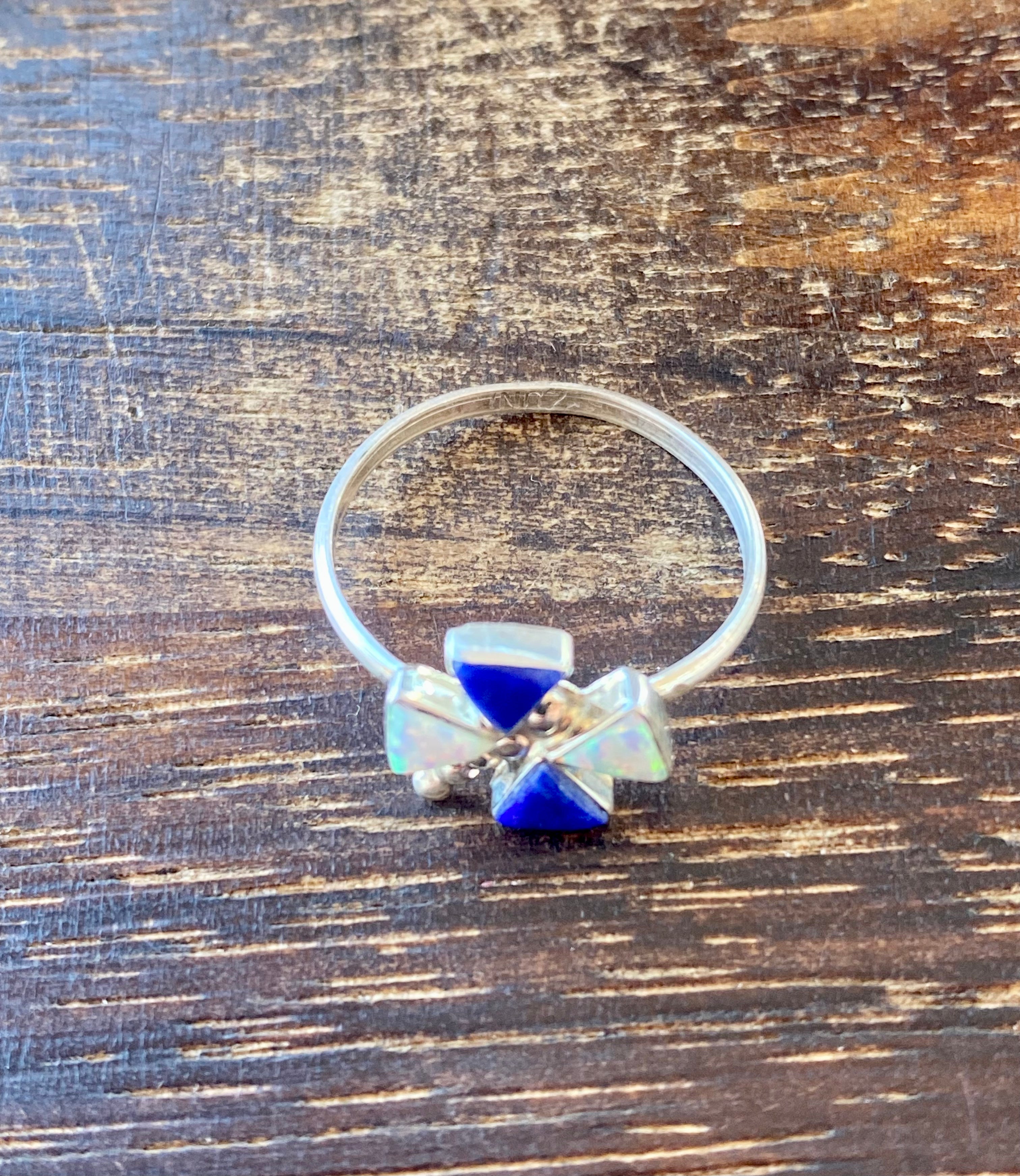 Zuni Made Lapis & White Opal Sterling Silver Dragonfly Ring Size 6