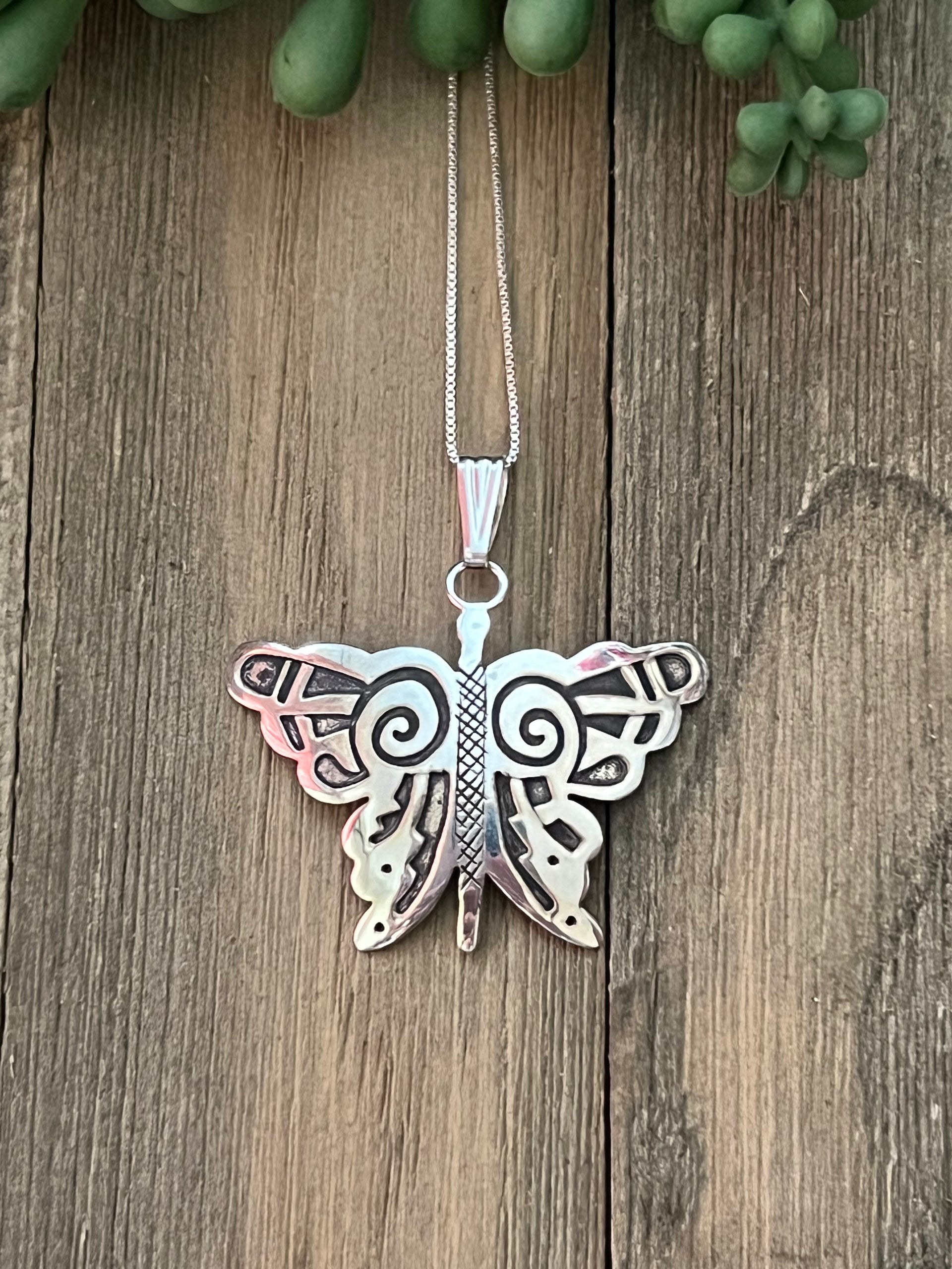 Navajo Made Sterling Silver Butterfly Pendant