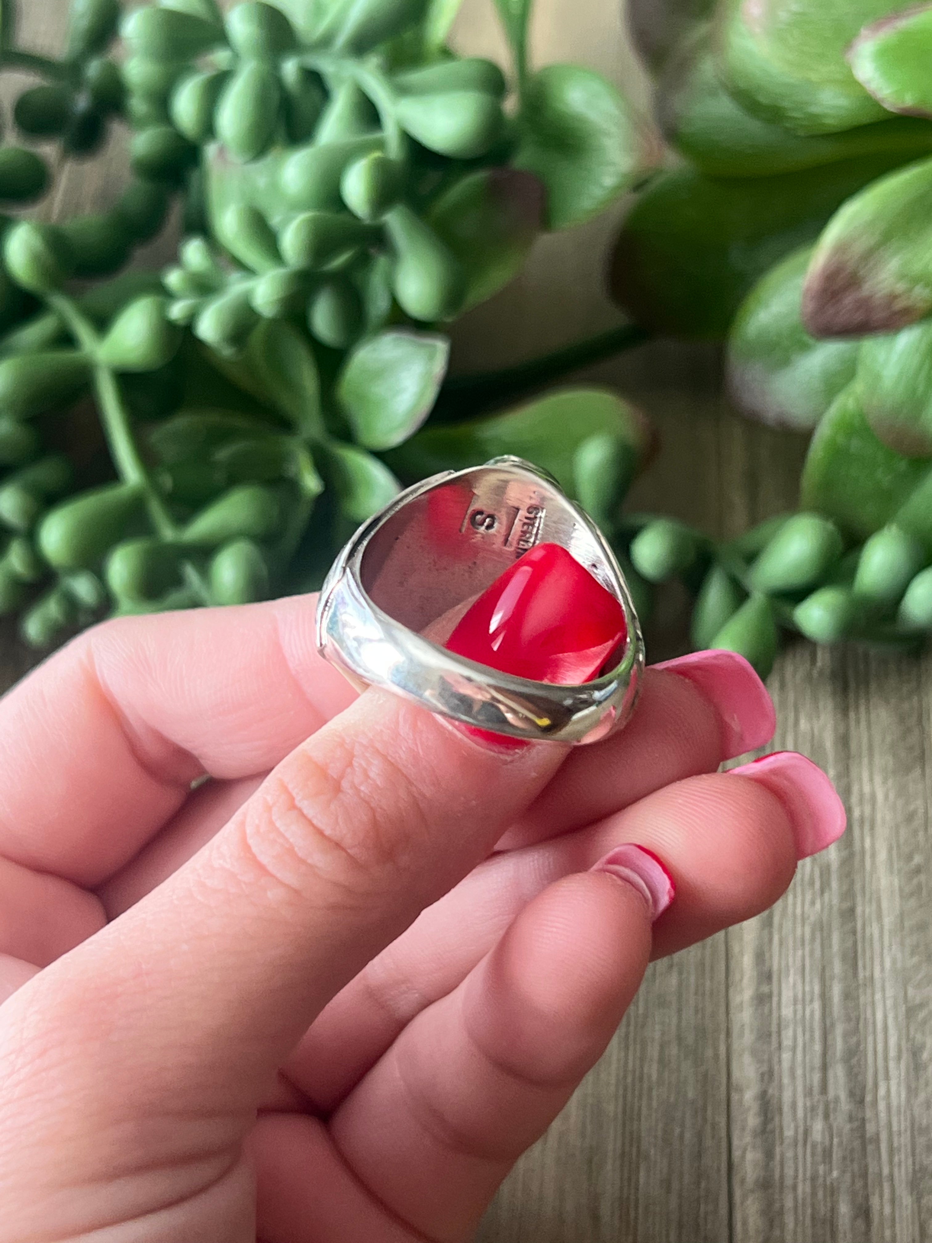 Navajo Made Sonoran Mountain Turquoise & Sterling Silver Ring Size 12