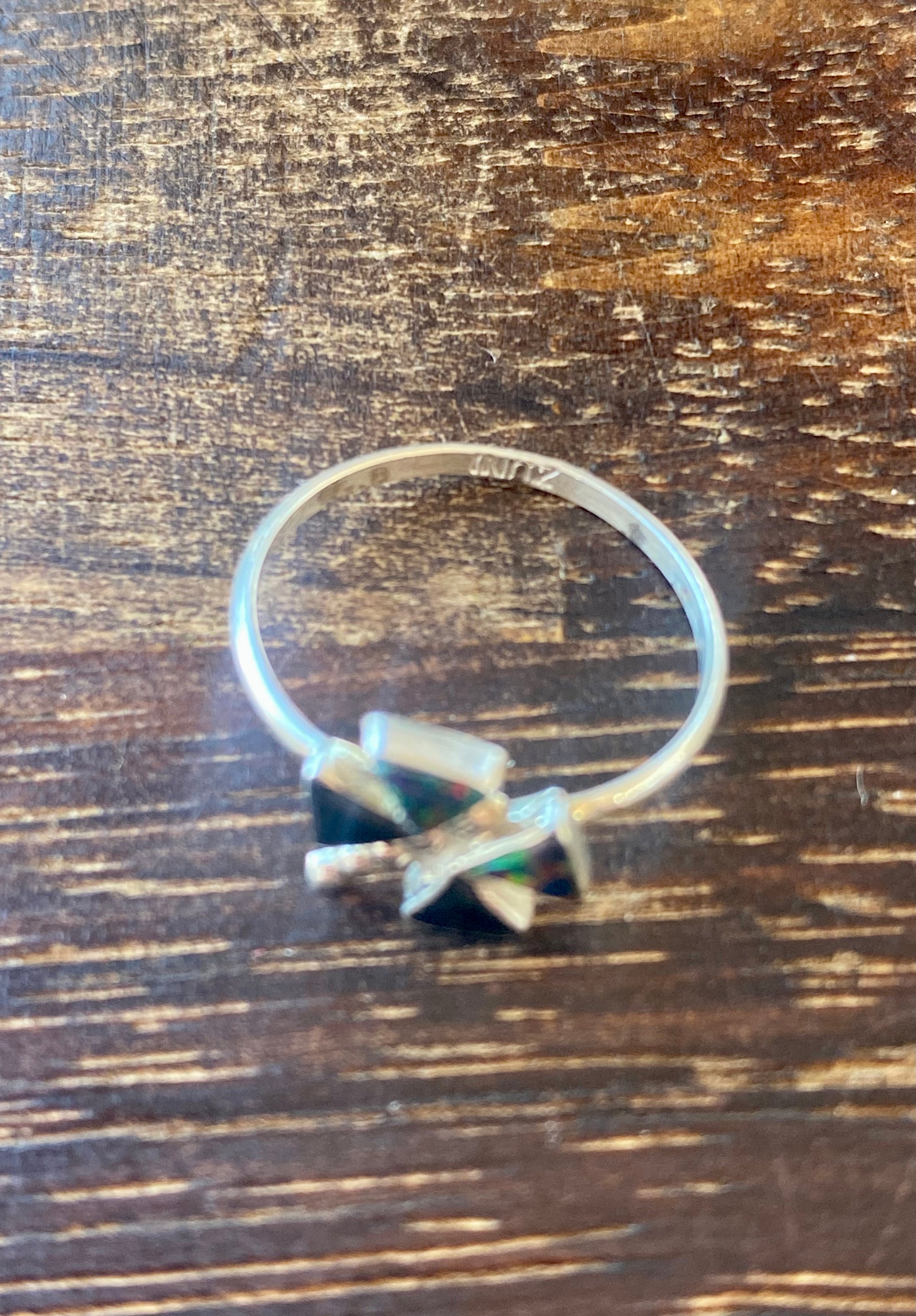 Zuni Made Onyx & Opal Sterling Silver Dragonfly Ring Size 5.75