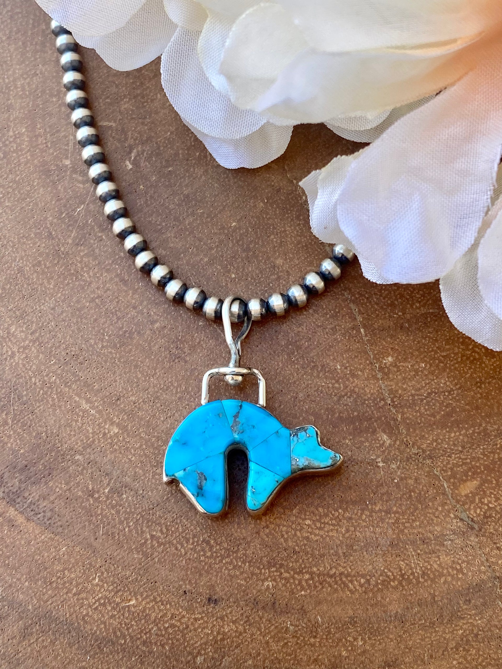 Charlie Bowie Multi Stone & Sterling Silver Cobblestone Reversible Bear Pendant