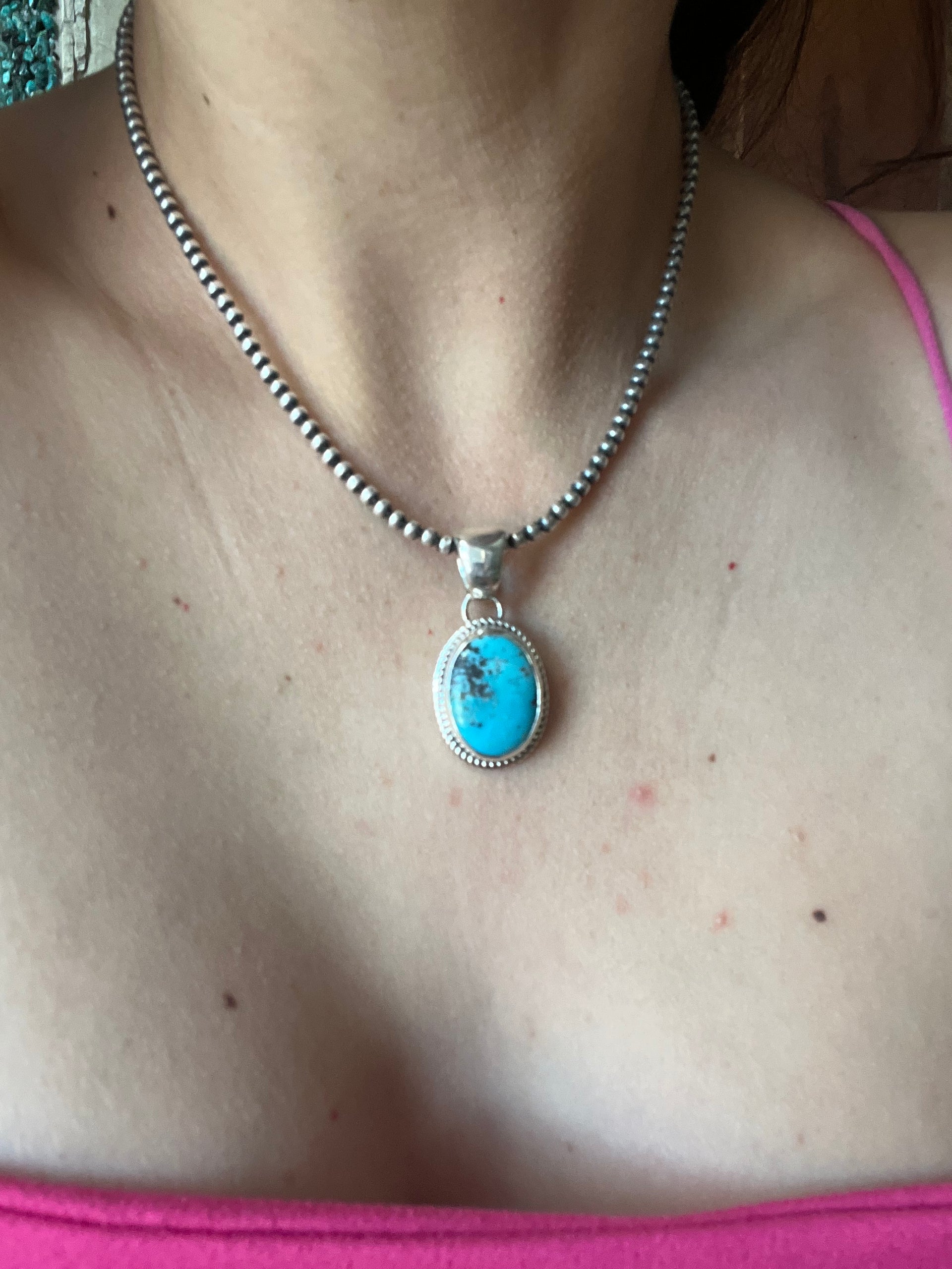 Navajo Made Red Skin Turquoise & Sterling Silver Pendant