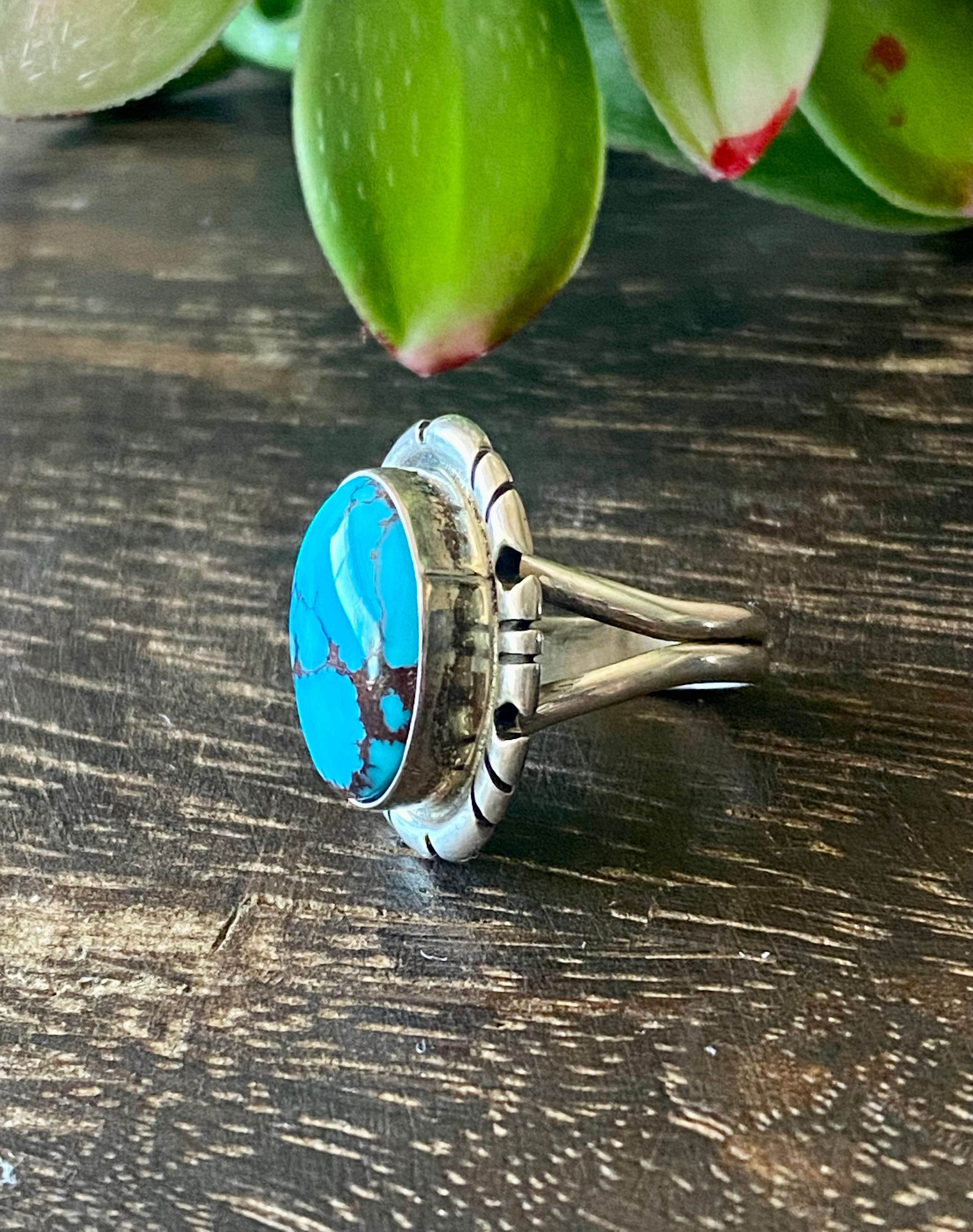 Peggy Skeets Turquoise & Sterling Silver Ring Size 4.5
