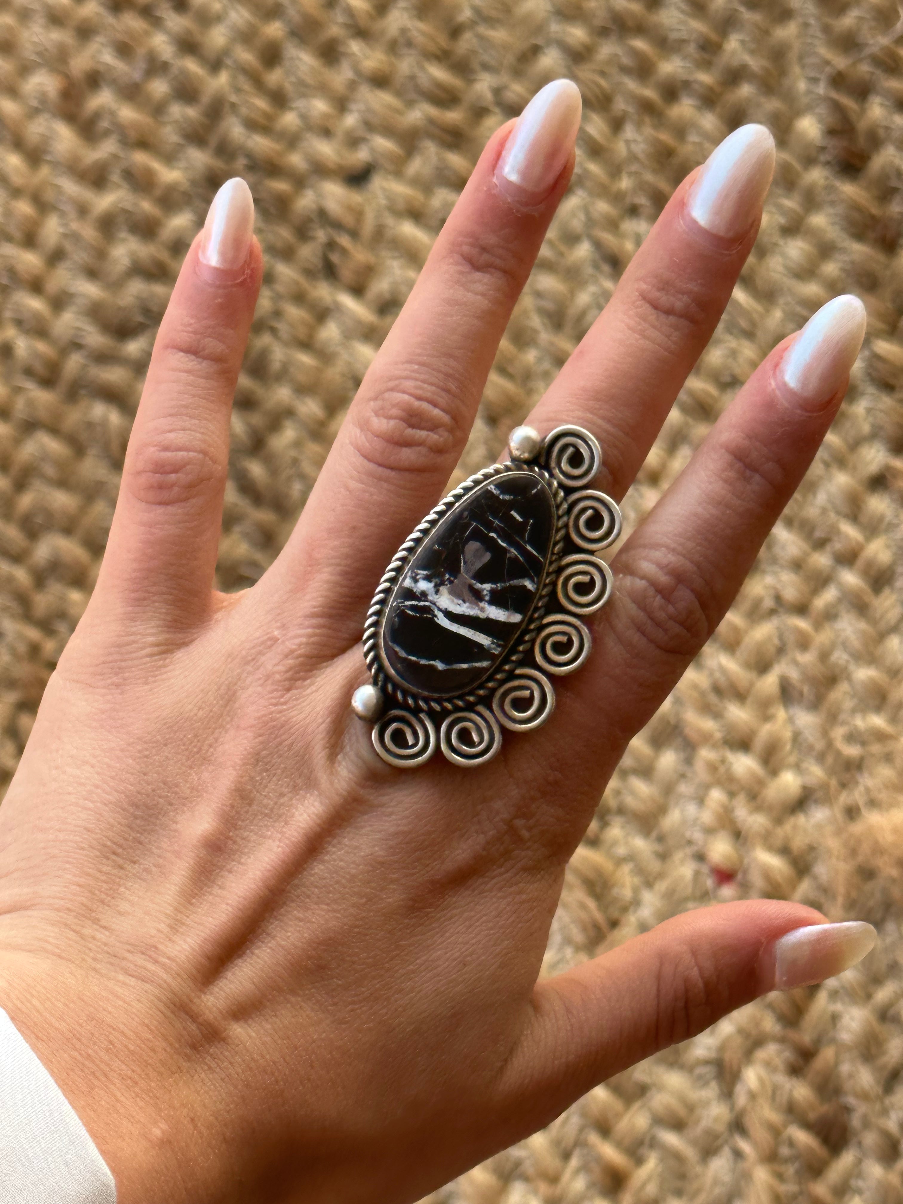 Alex Sanchez White Buffalo & Sterling Silver Adjustable Ring