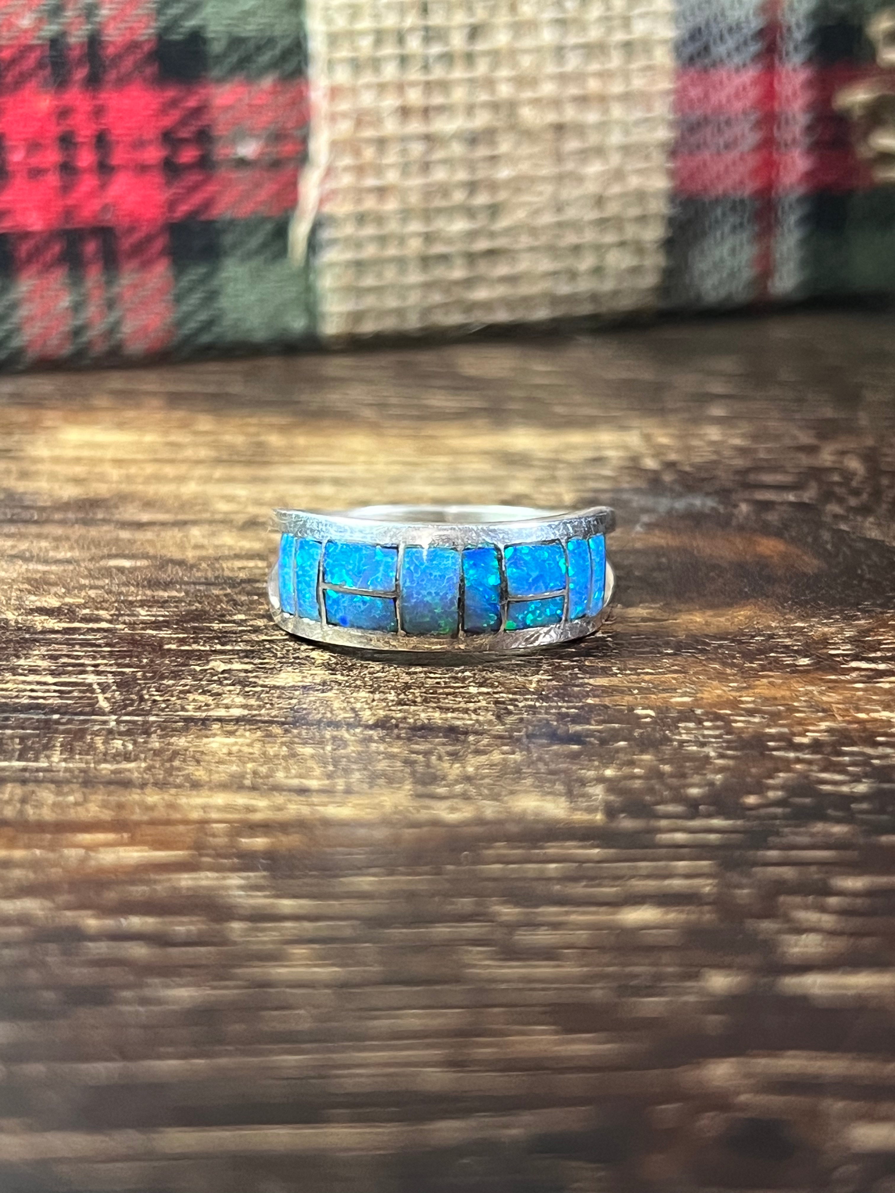 Navajo Made Blue Opal (Man Made) & Sterling Silver Ring