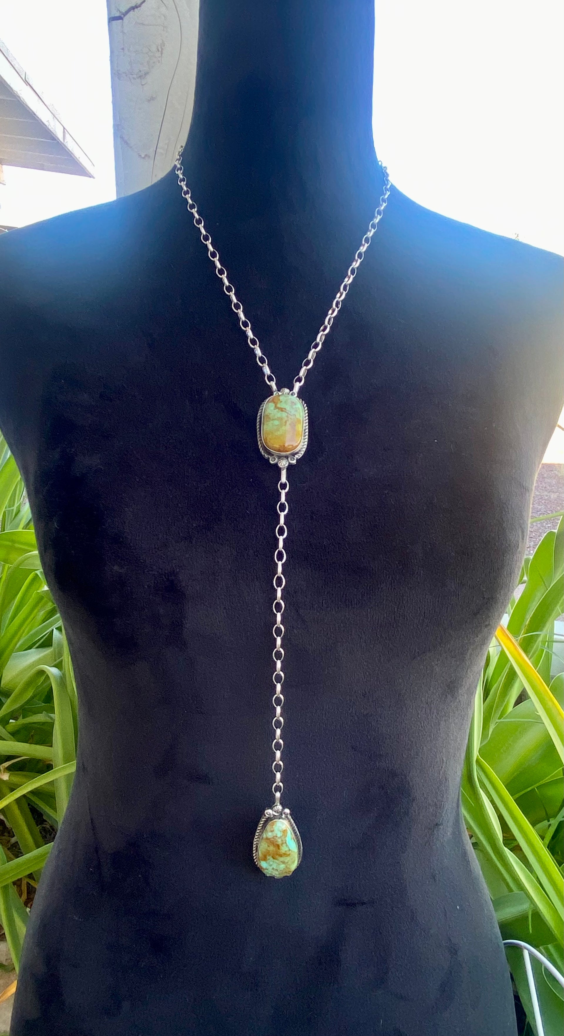 Robert Shakey Kingman Turquoise & Sterling Silver Drop Necklace