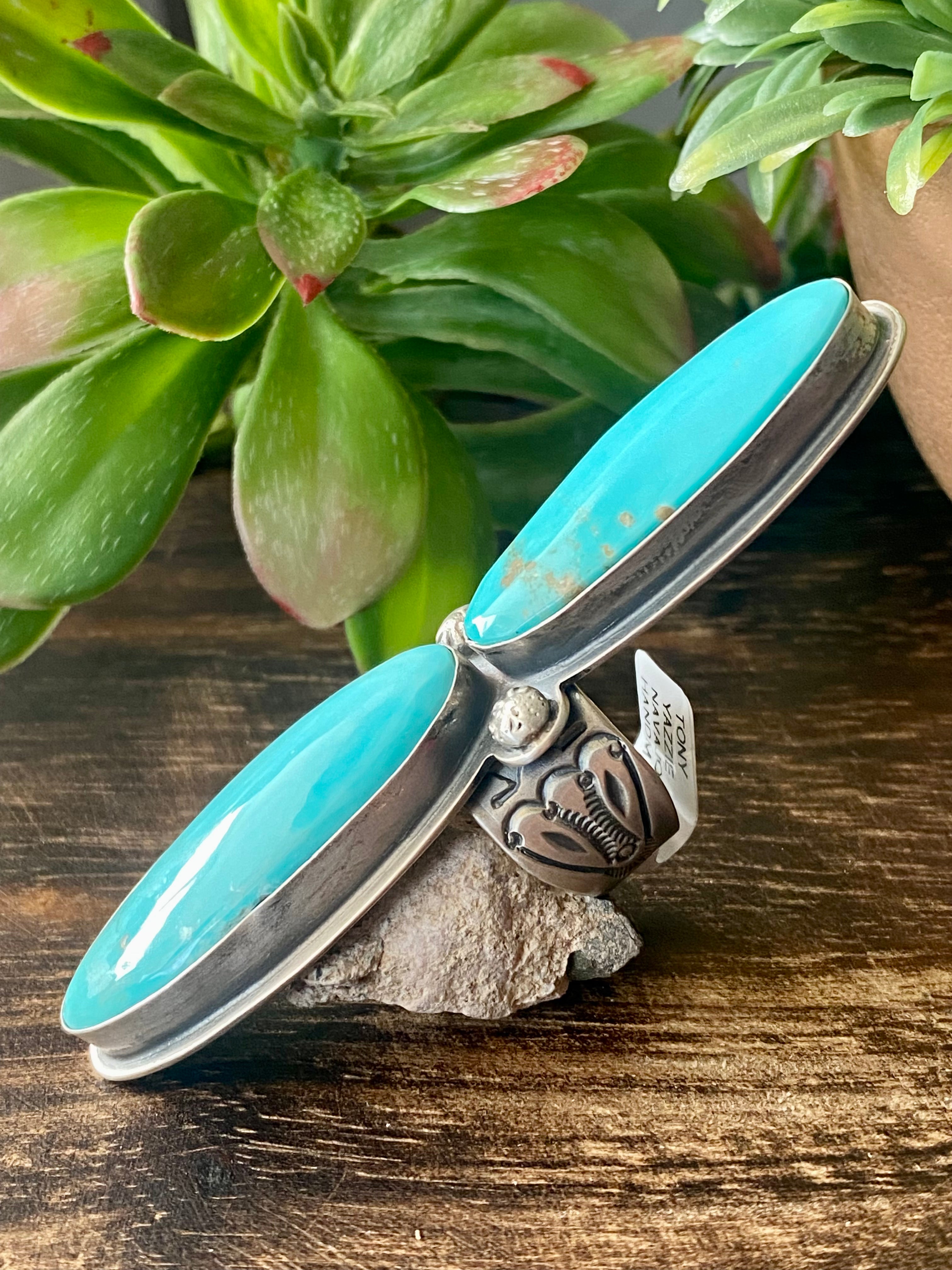 Tony Yazzie Kingman Turquoise & Sterling Silver Ring Size 8