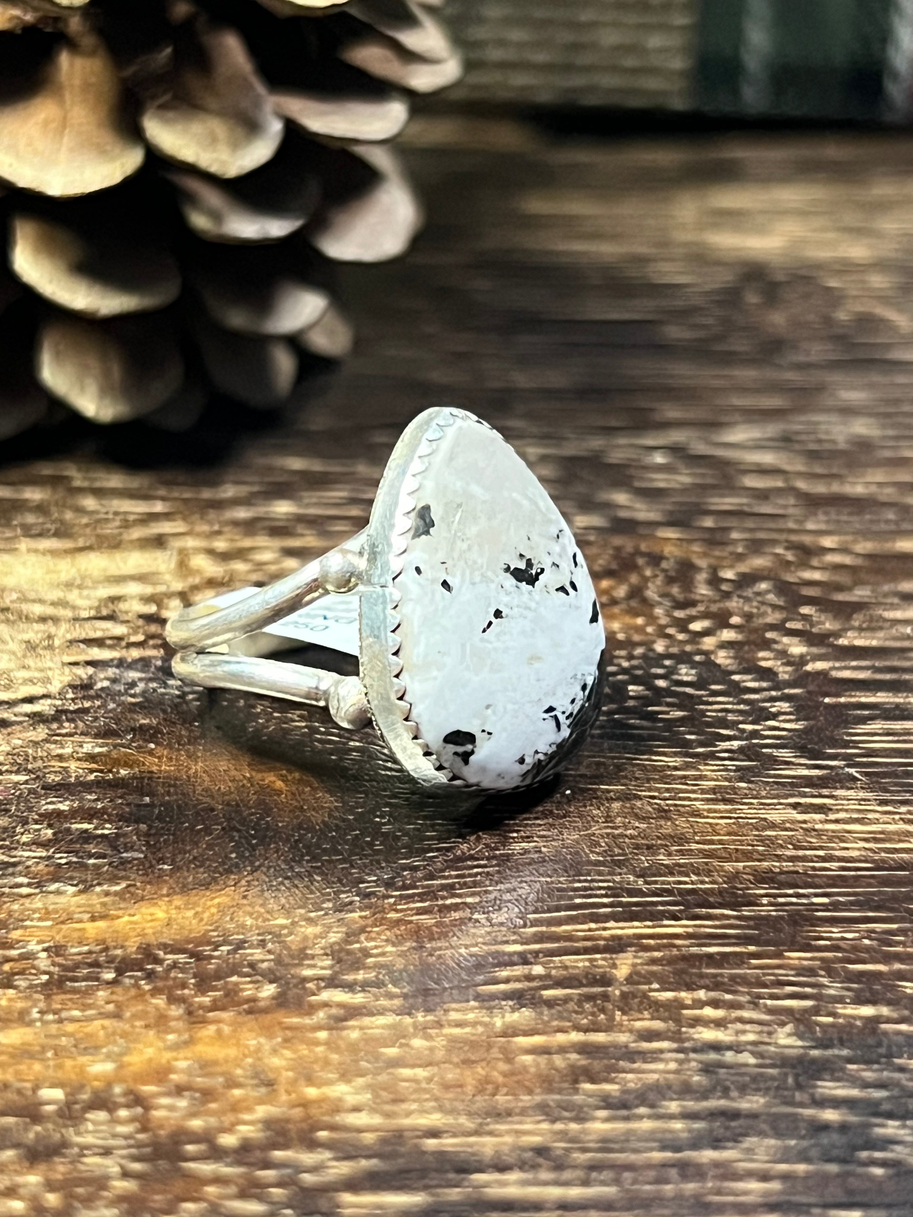 Augustine Largo White Buffalo & Sterling Silver Ring Size 9.5