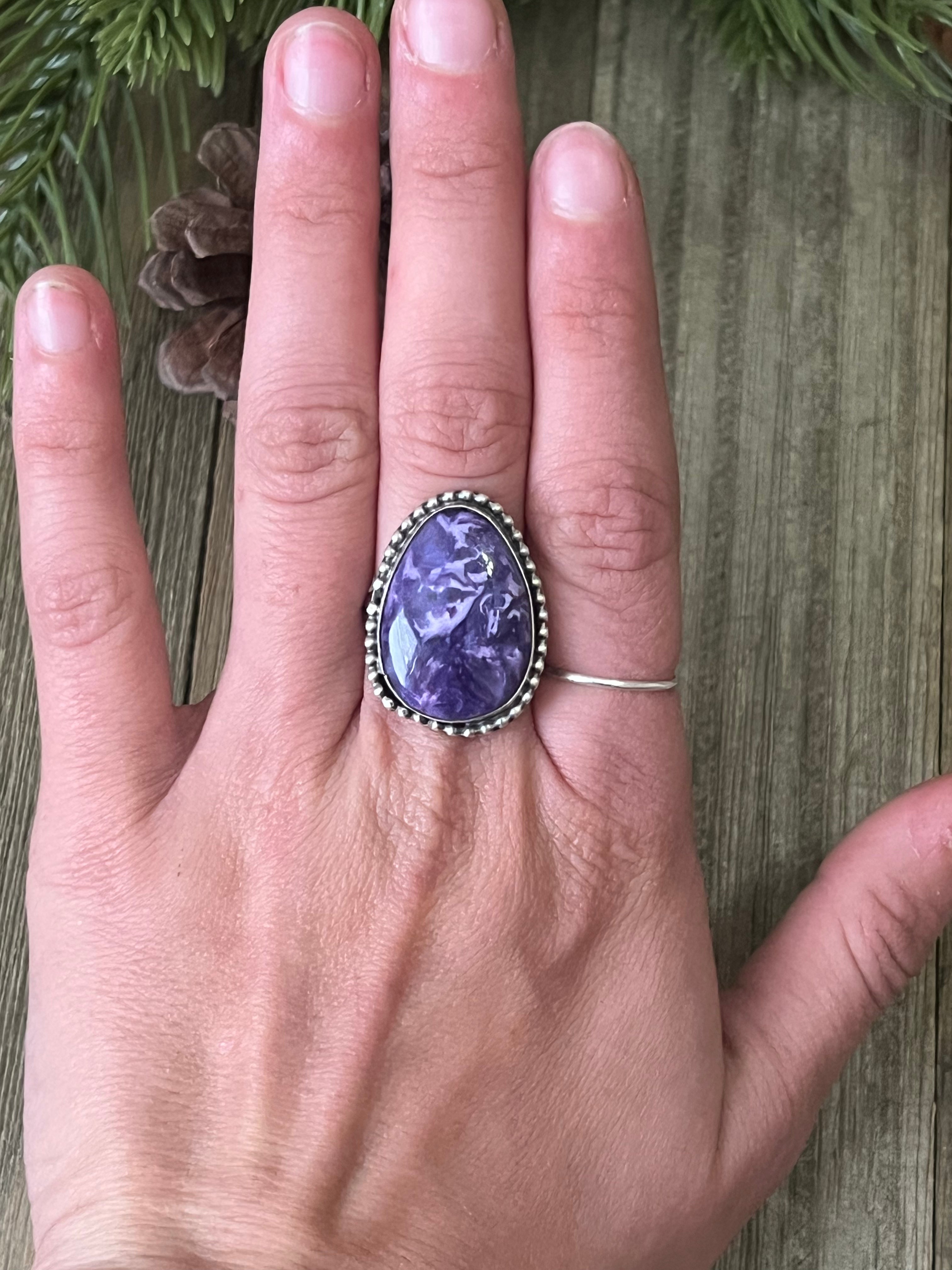 Navajo Made Charoite & Sterling Silver Ring Size 8