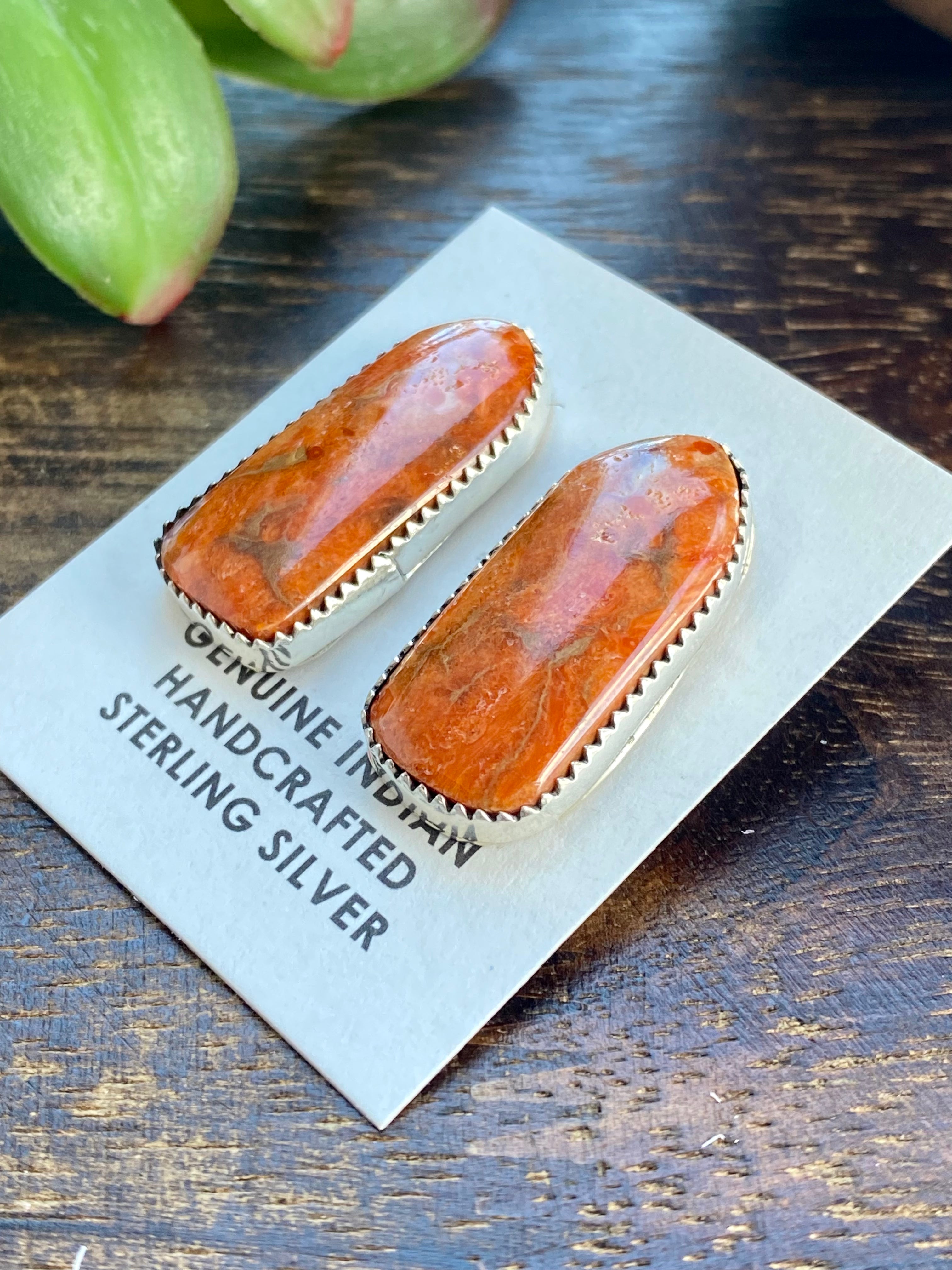 Navajo Made Apple Coral & Sterling Silver Post Earrings