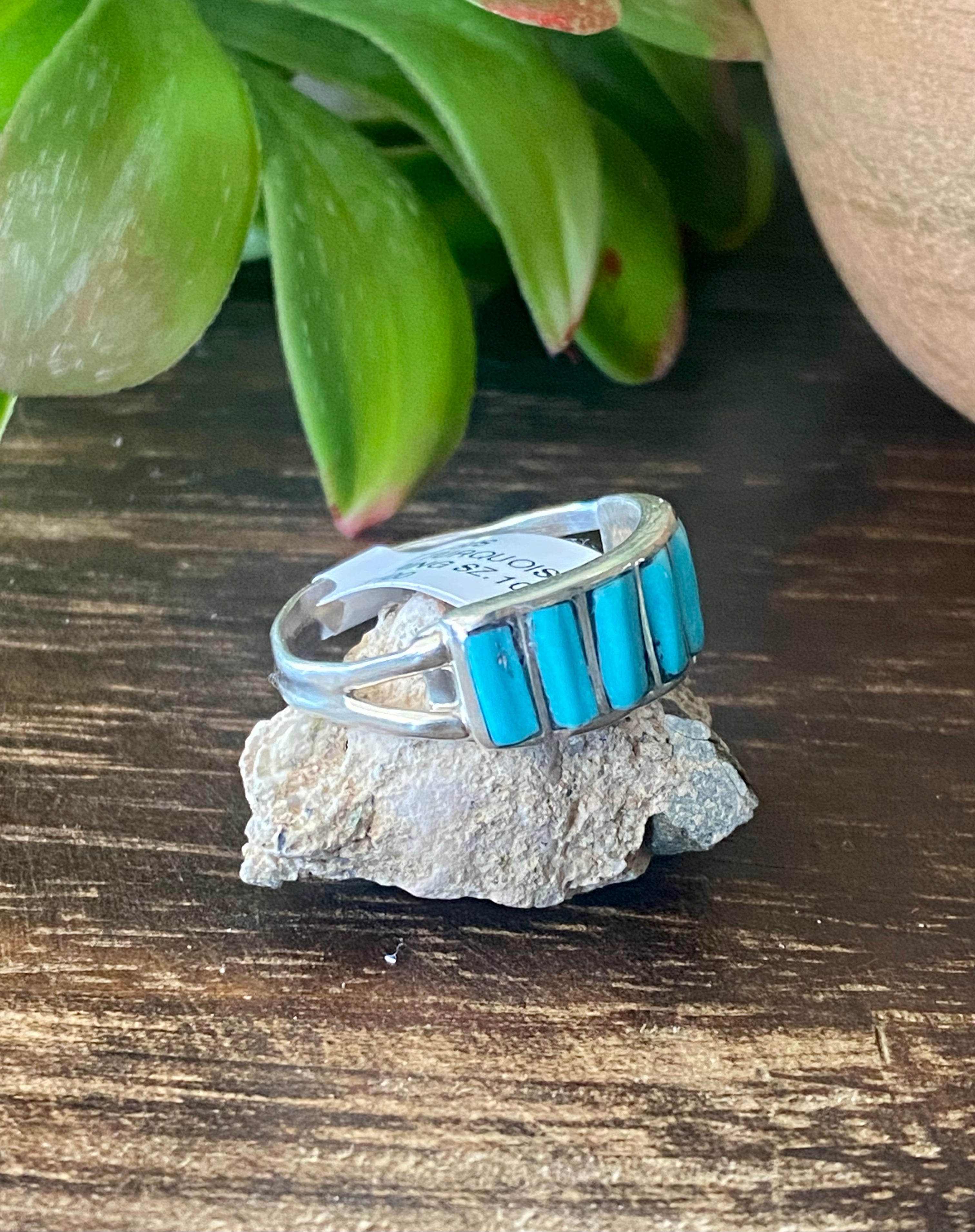 Mira Payesnta Turquoise & Sterling Silver Inlay Ring Size 10.5