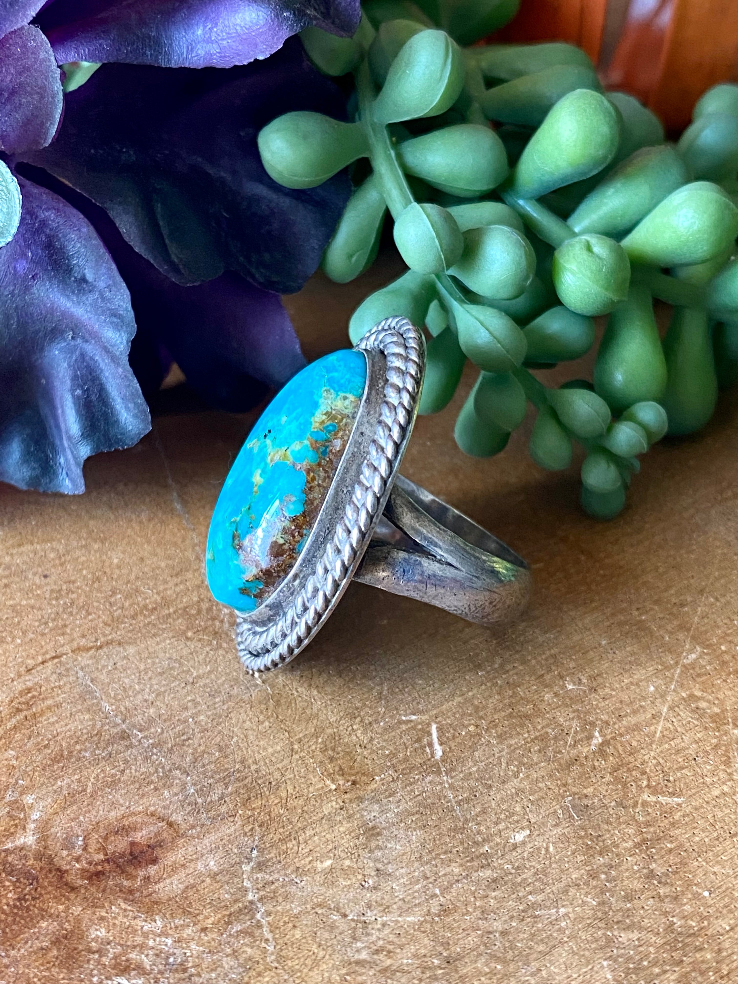 Vintage Navajo Made Royston Turquoise & Sterling Silver Ring Size 7.5