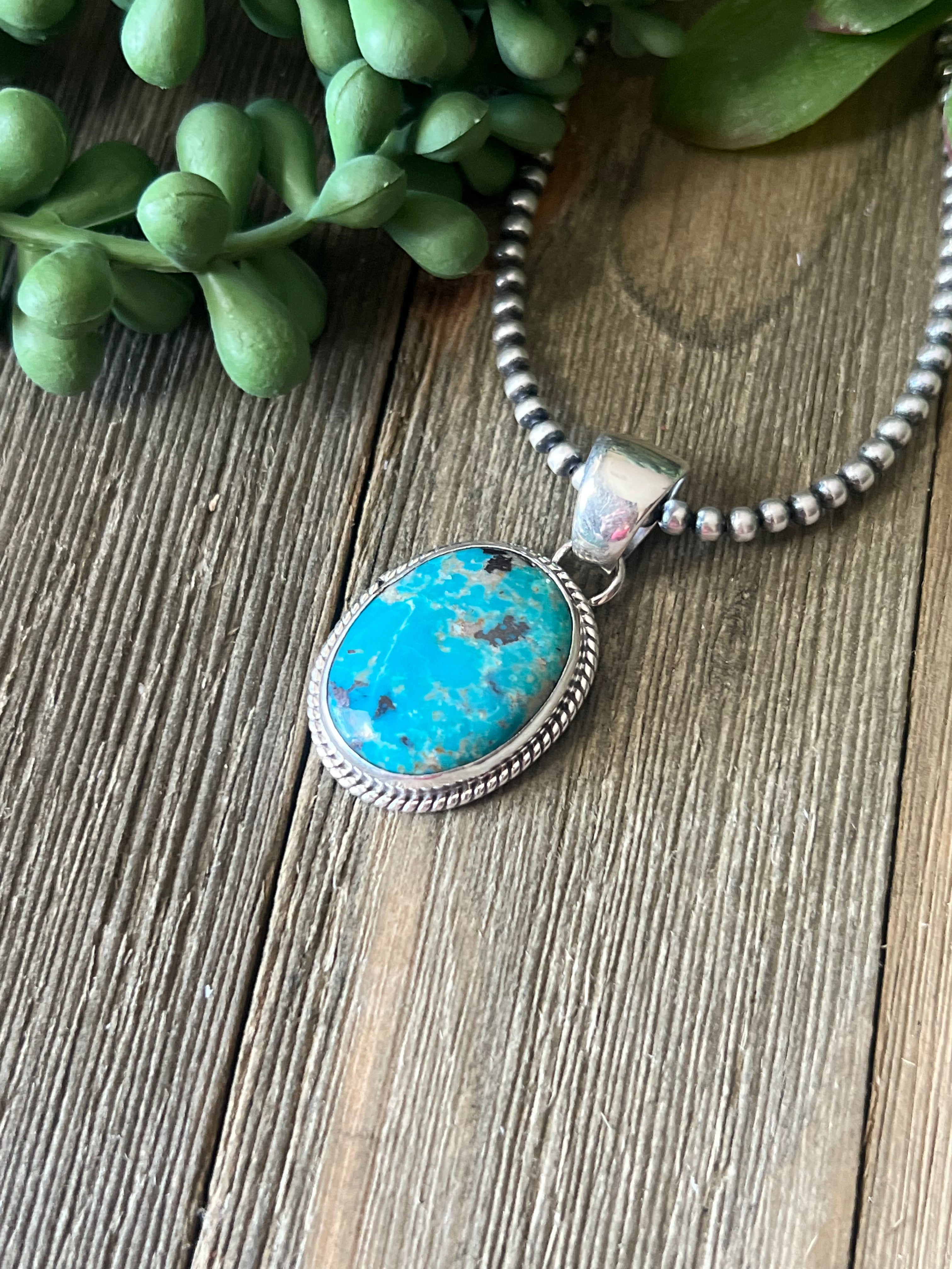 Navajo Made Red Skin Turquoise & Sterling Silver Pendant