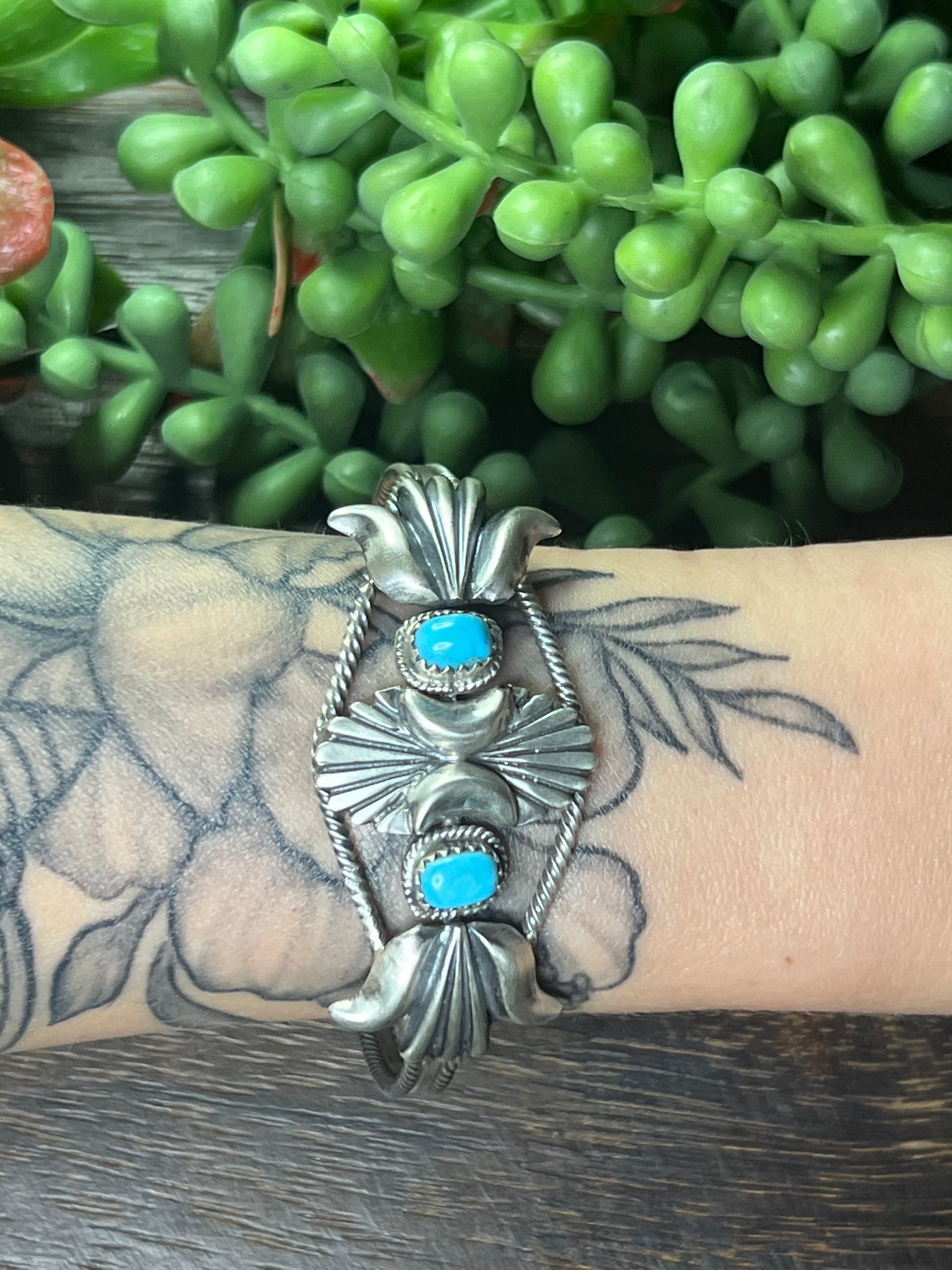 Navajo Made Kingman Turquoise & Sterling Silver Cuff Bracelet