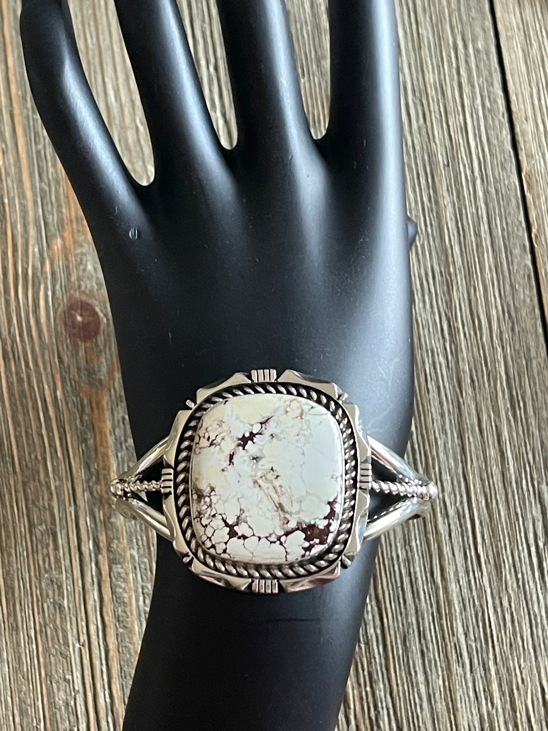 Eddie Secatero Wild Horse & Sterling Silver Cuff Bracelet