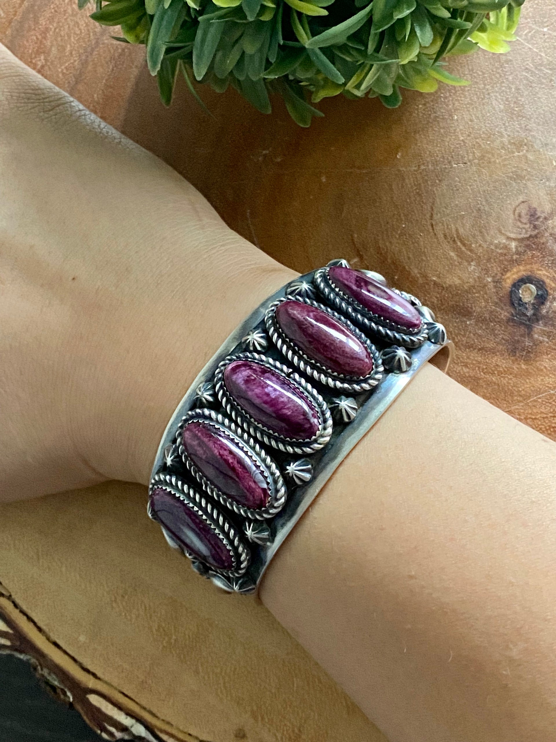 Tony Yazzie Purple Spiny & Sterling Silver Cuff Bracelet